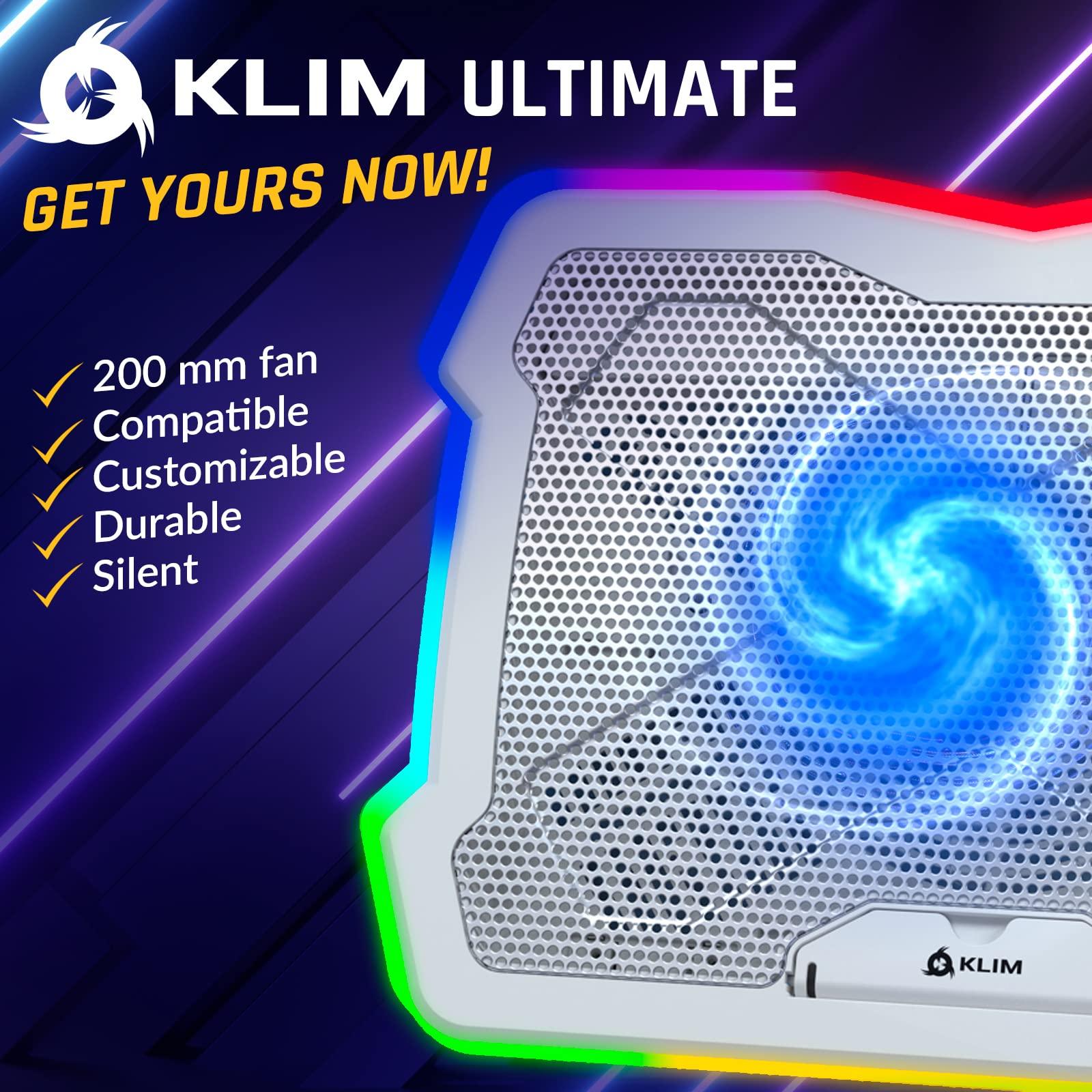 KLIM KLIM Ultimate + RGB Laptop Cooling Pad with LED Rim + New 2024 + Gaming Laptop Cooler + USB Powered Fan + Very Stable and Silent Laptop Stand + Compatible up to 17" + PC Mac PS5 PS4 Xbox One - White