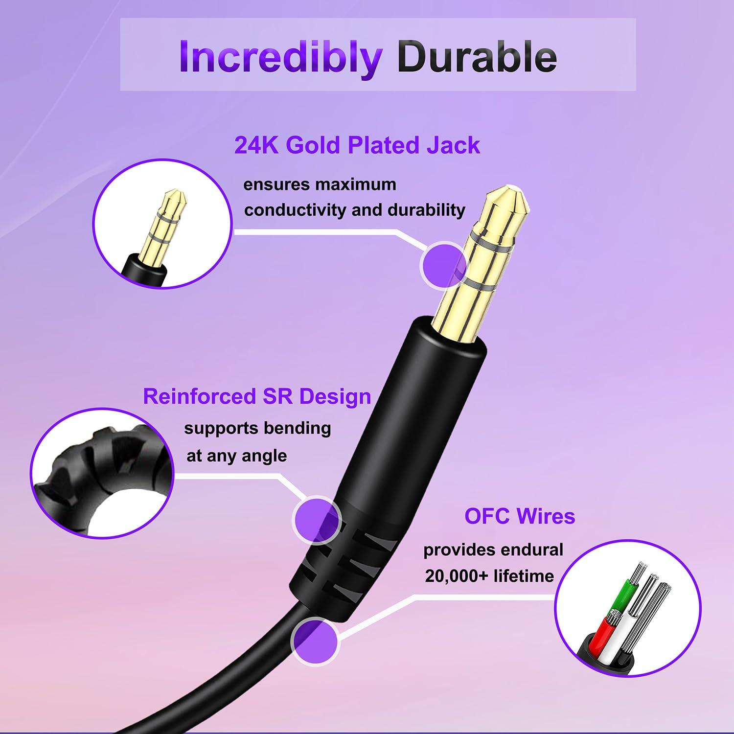 Callez Beats Headphones Replacement Audio Cable Wire 3.5mm to 3.5mm Aux Cord Compatible with Beats Solo2 Solo3 Studio3 Wireless HD Pro by Dr. Dre Sony WH-1000XM4 WH-1000XM5 WH-CH720N Headphones (No Mic)