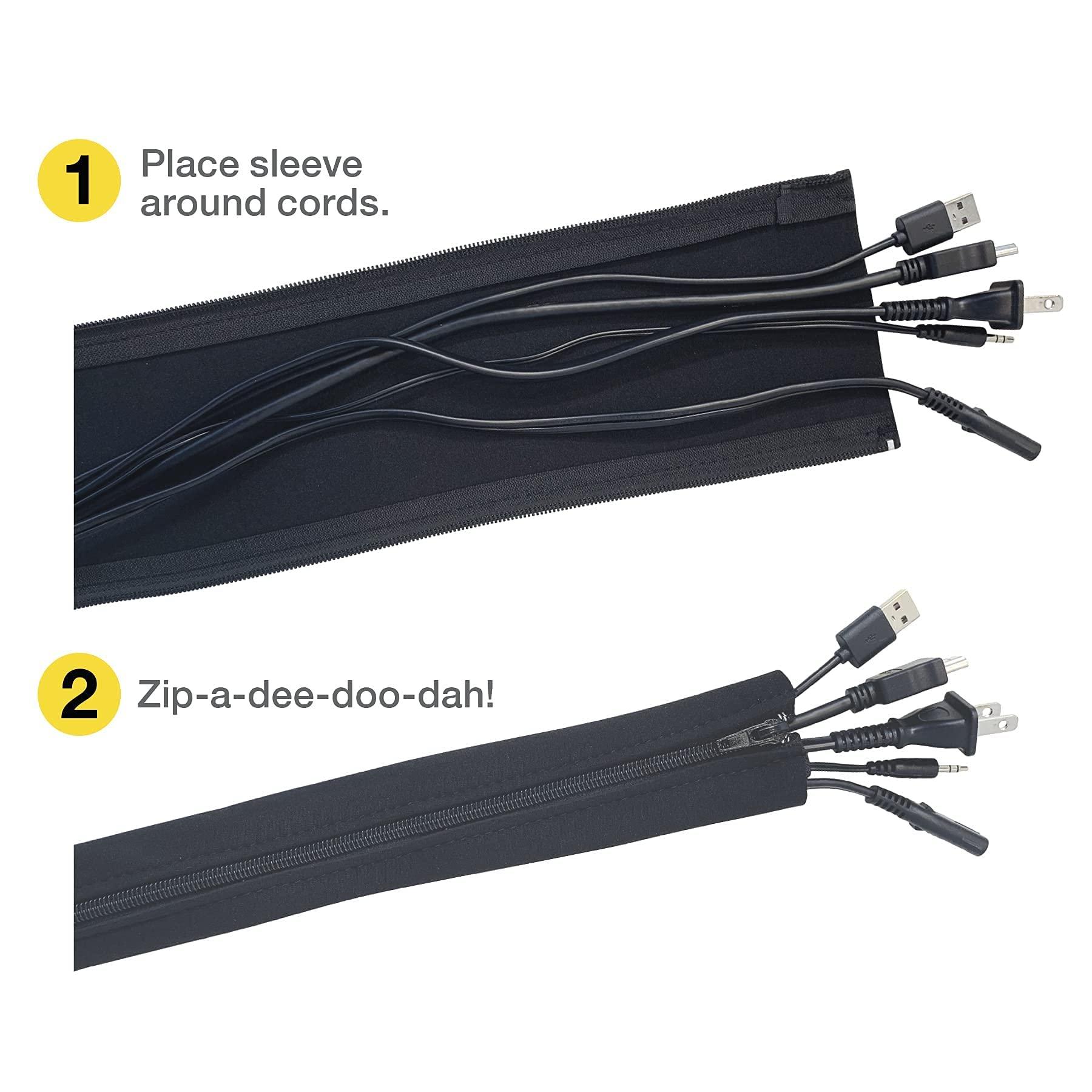 Wrap-It Storage Zipper Cable Sleeve by Wrap-It Storage - 36\" x 4\" (2-Pack) Black - Cord Organizer and Cable Protector for Desk, Computer, TV Cord Management to Hide and Cover Wire and Extension Cables