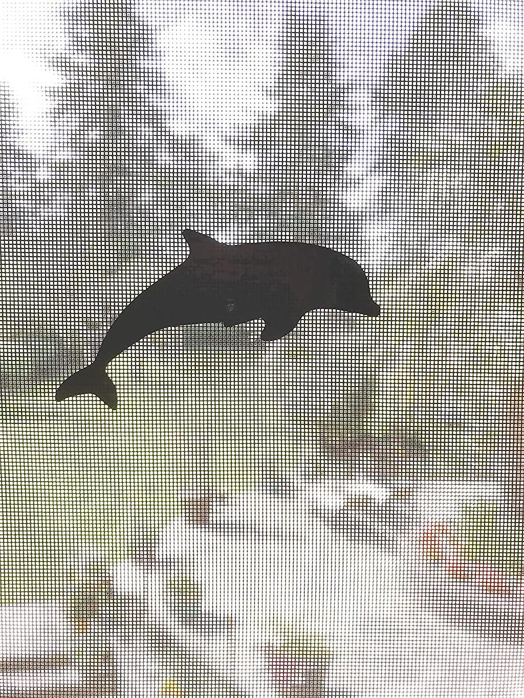The Decal Empire Retractable Screen Door Decals - 5 per Package - Keep Children Safe - Alert Birds, Dogs, Kids - Warn, Protect, Window Safety - Dolphins (Black)
