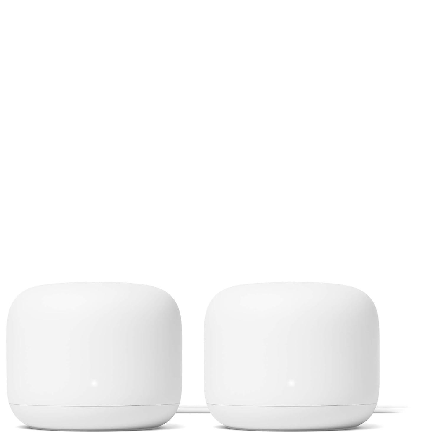 Google Nest WiFi Router Reliable Home Wi-Fi System with Fast Speed and Whole Home Coverage - Google WiFi Mesh Router Snow (2 Routers)