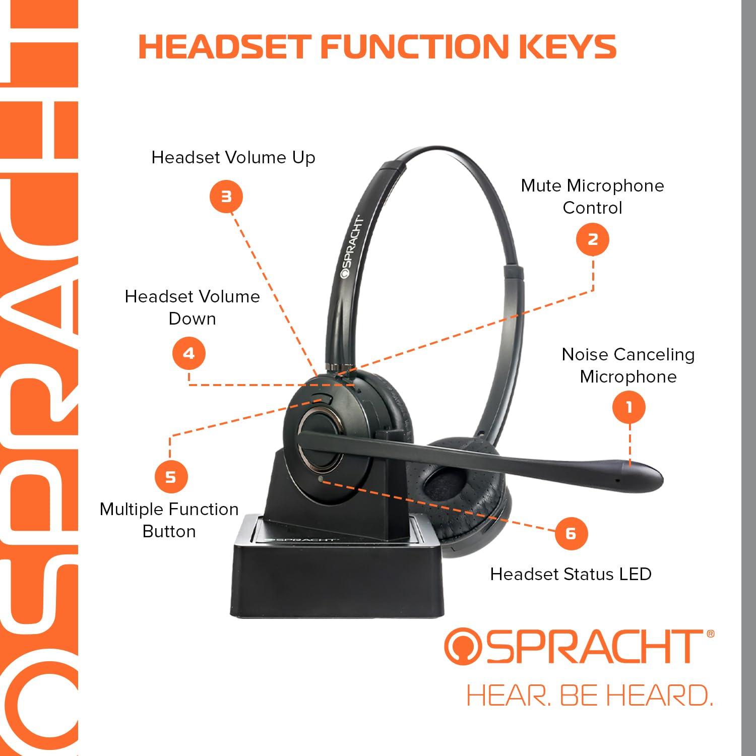 Spracht Spracht HS-2051 Dual Ear Wireless Bluetooth Headset with Base Station | Wireless Headset for Work | Wireless Headset with Microphone | AI-Powered Noise Cancelling Headset (not for Desktop Phones)