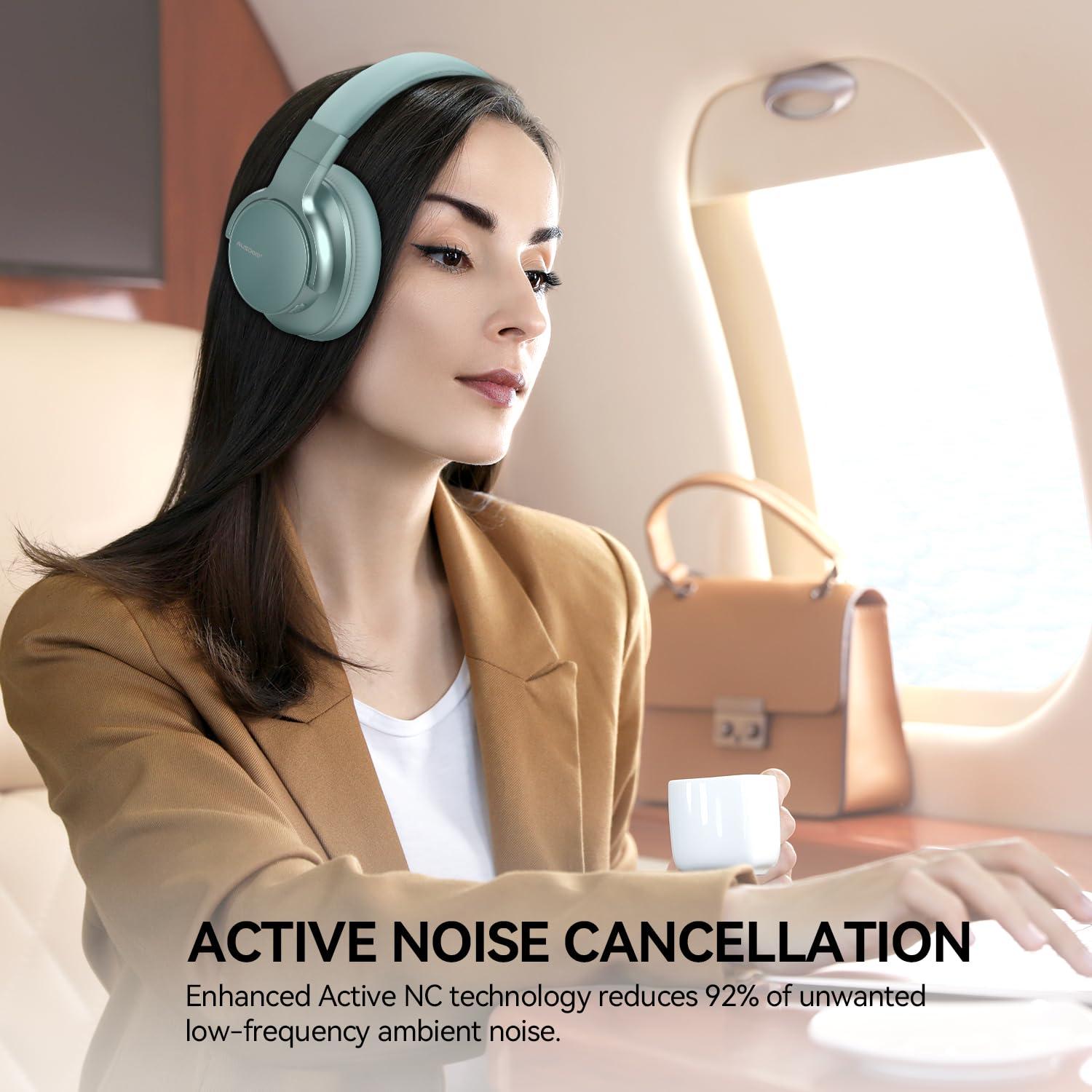 AUSDOM AUSDOM Wireless Noise Cancelling Headphones Bluetooth, E7 Over-Ear ANC Headphones with Microphone, 50Hrs Playtime, Hi-Fi Stereo Sound, USB C Charge, Comfortable Earpads for Travel Work, Mint Green