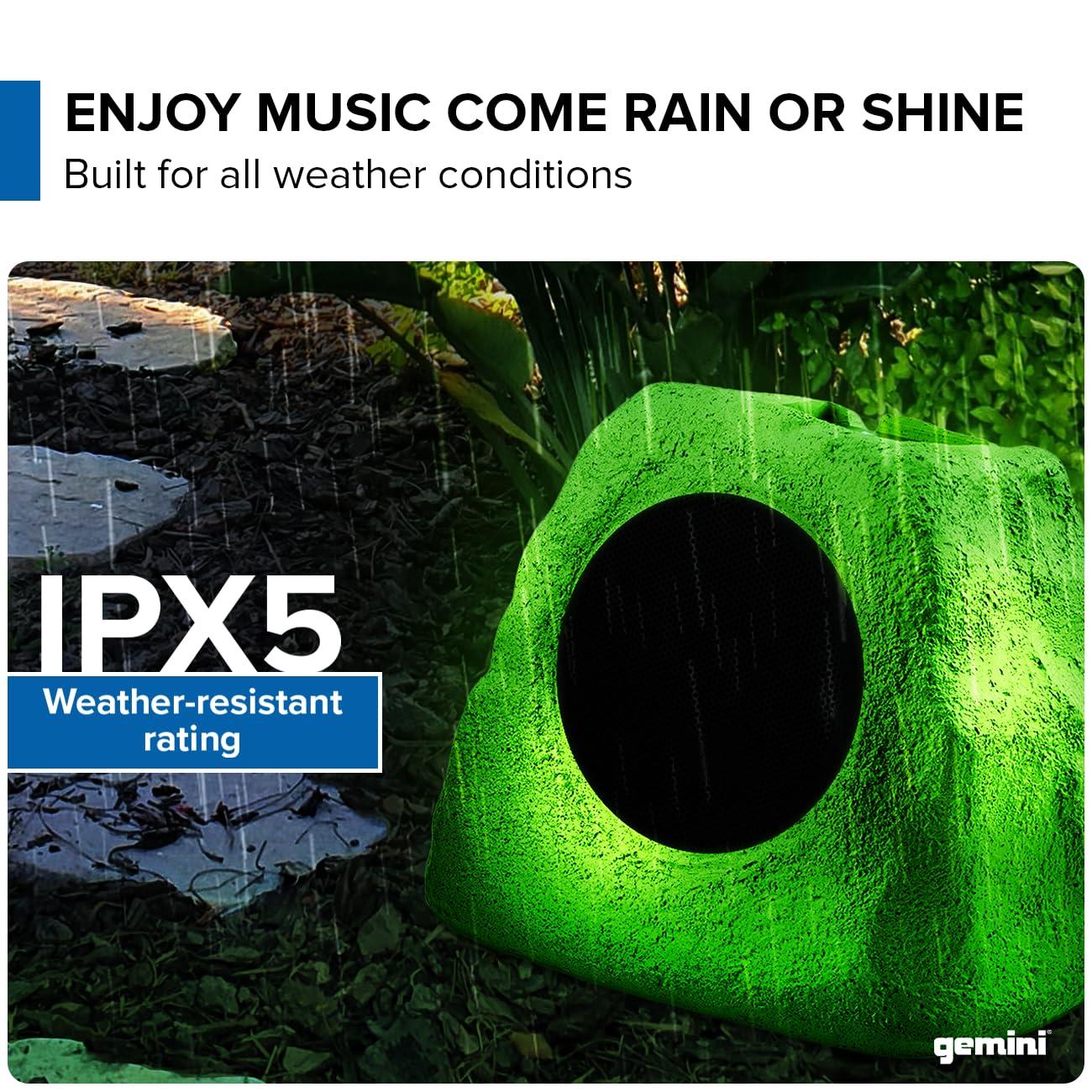 Gemini Sound Gemini Sound GHRK-500LTMS: Portable Solar-Powered Bluetooth Rock Speaker with Multi-Link, Weather-Resistant Design for Outdoor Entertainment, Wireless Connectivity, and Ambient LED Lighting