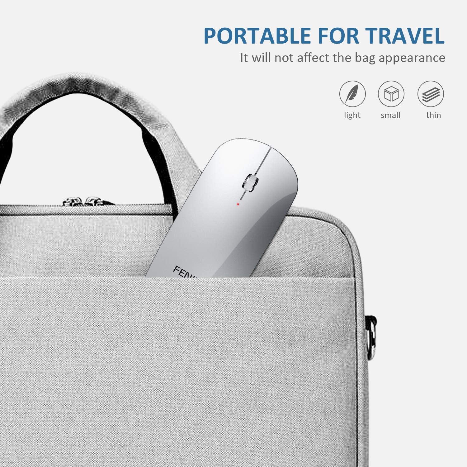 FENIFOX FENIFOX Bluetooth Mouse, Slim Mini Portable Flat Travel Wireless Mouse Rechargeable Quiet Ultra-Thin Mice Compatible with Laptop,Tablet,Notebook,PC (Silver and White)
