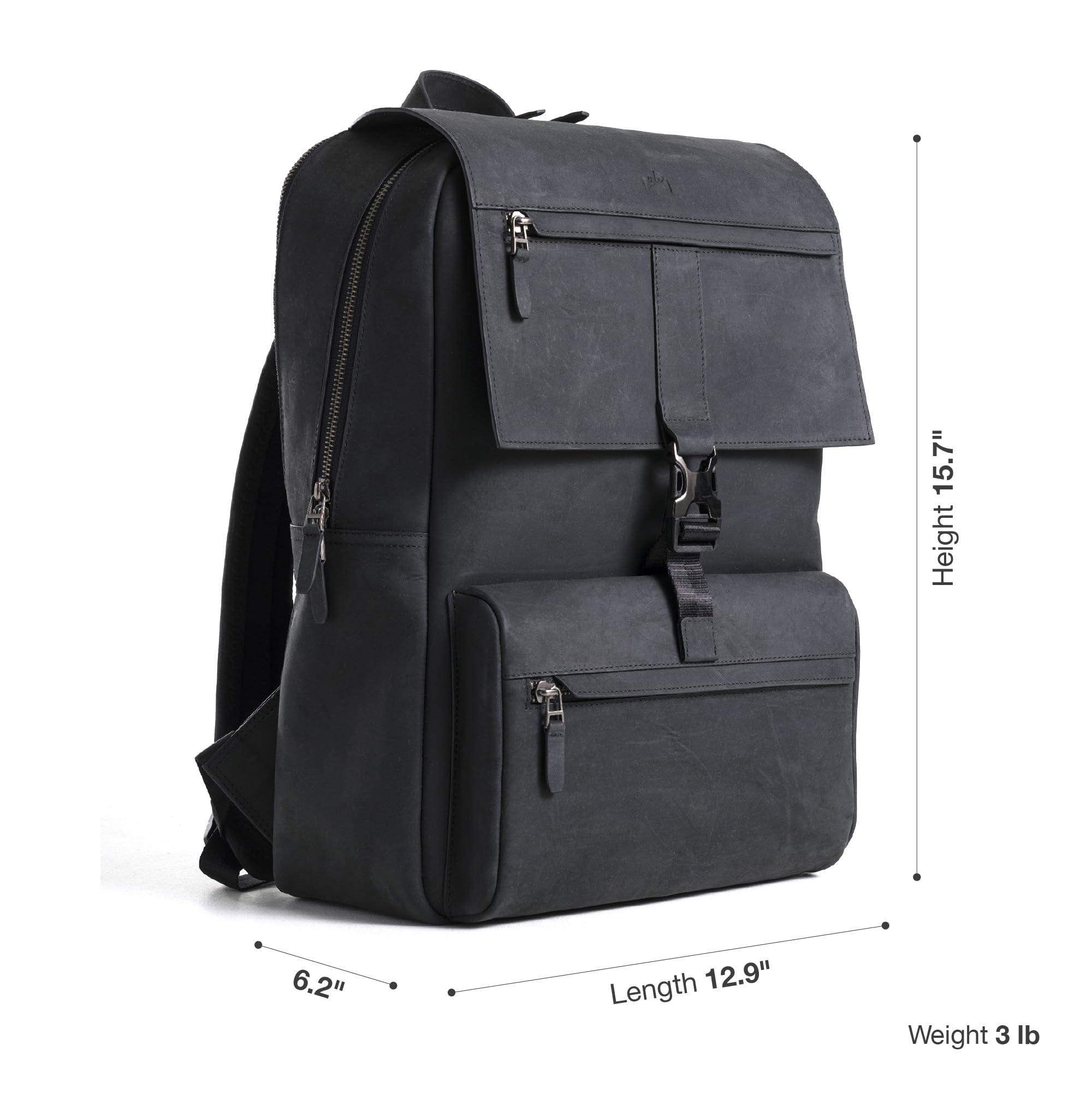 VELEZ VELEZ Black Top Grain Leather Backpack for Men and Women 17 Inch Laptop Bag for Work Handmade Business Bookbag With Large Capacity Computer Travel Shoulder Bags