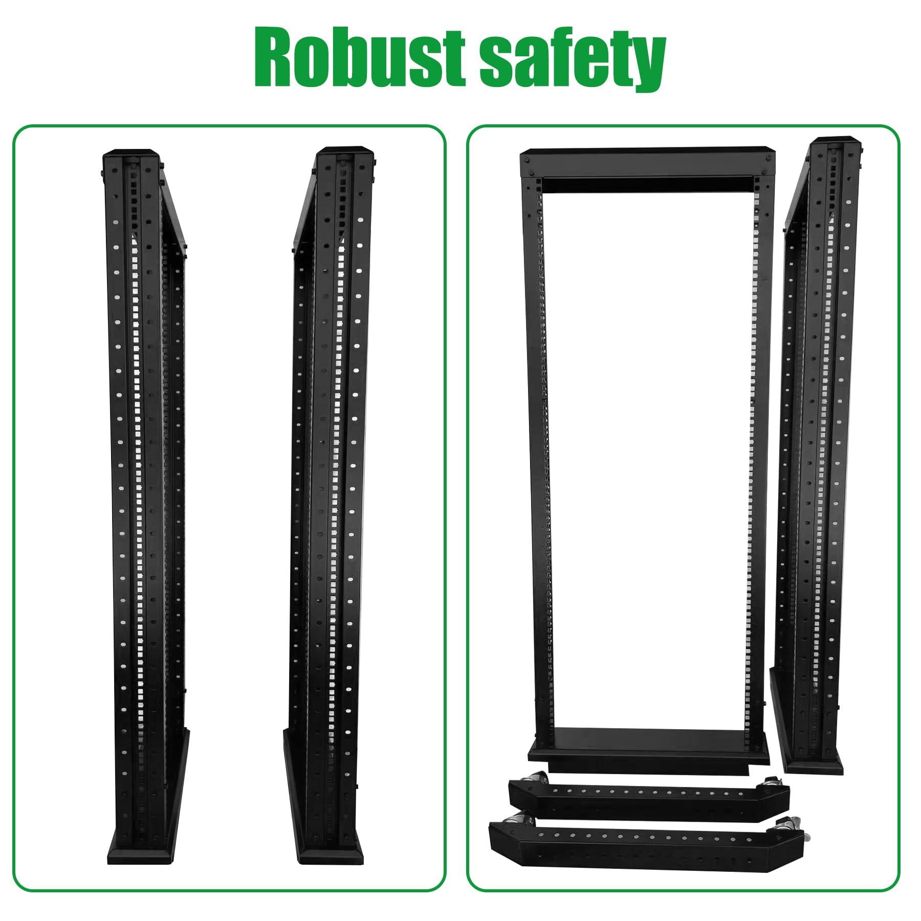 Global Rack 27U Server Rack/4-Post 19in Network Rack/Open Frame Rack with Wheels, Heavy-Duty Frame Cabinet/Adjustable Depth 15.75-13.75in GLOBALRACK(4POST-600-27U)