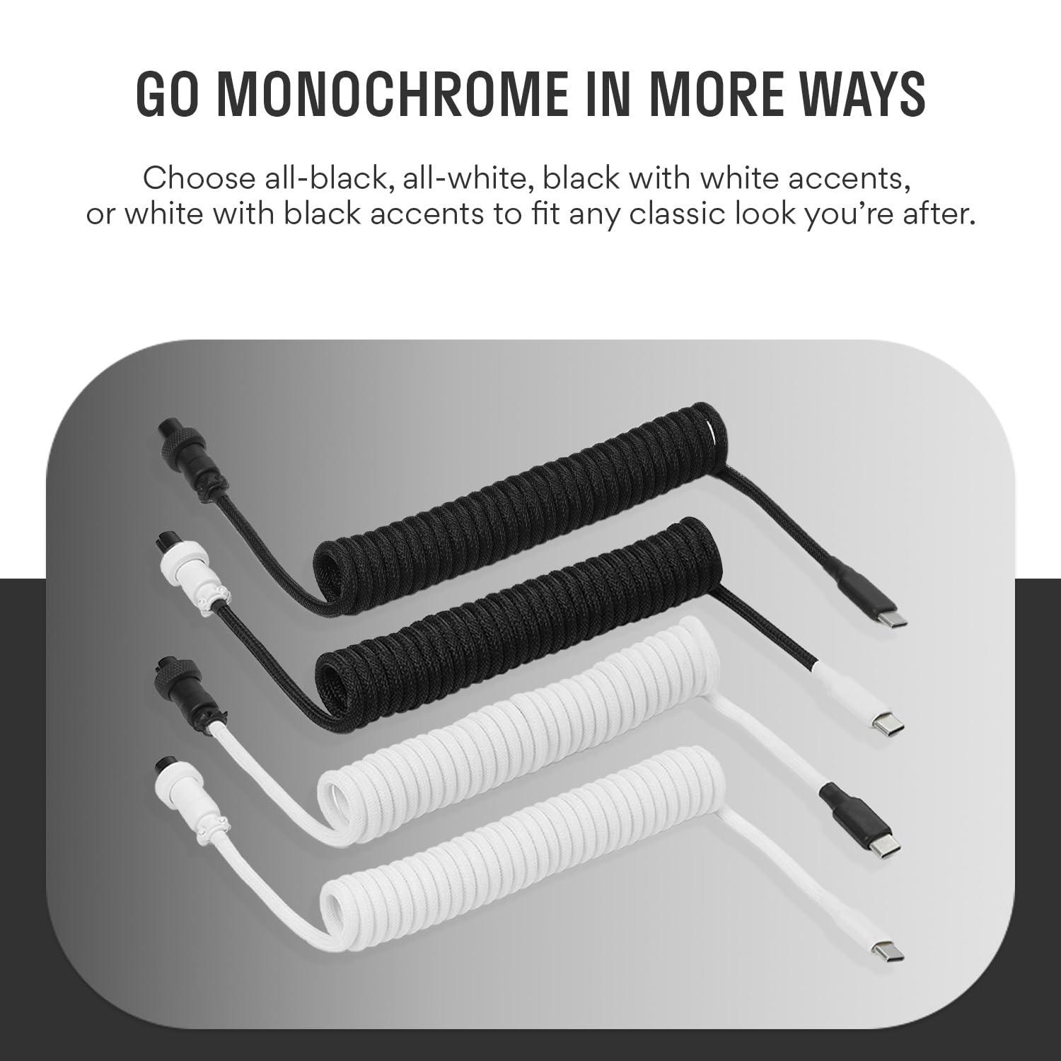 DROP DROP Black and White Coiled Keyboard Cable - Aviator Connector - White