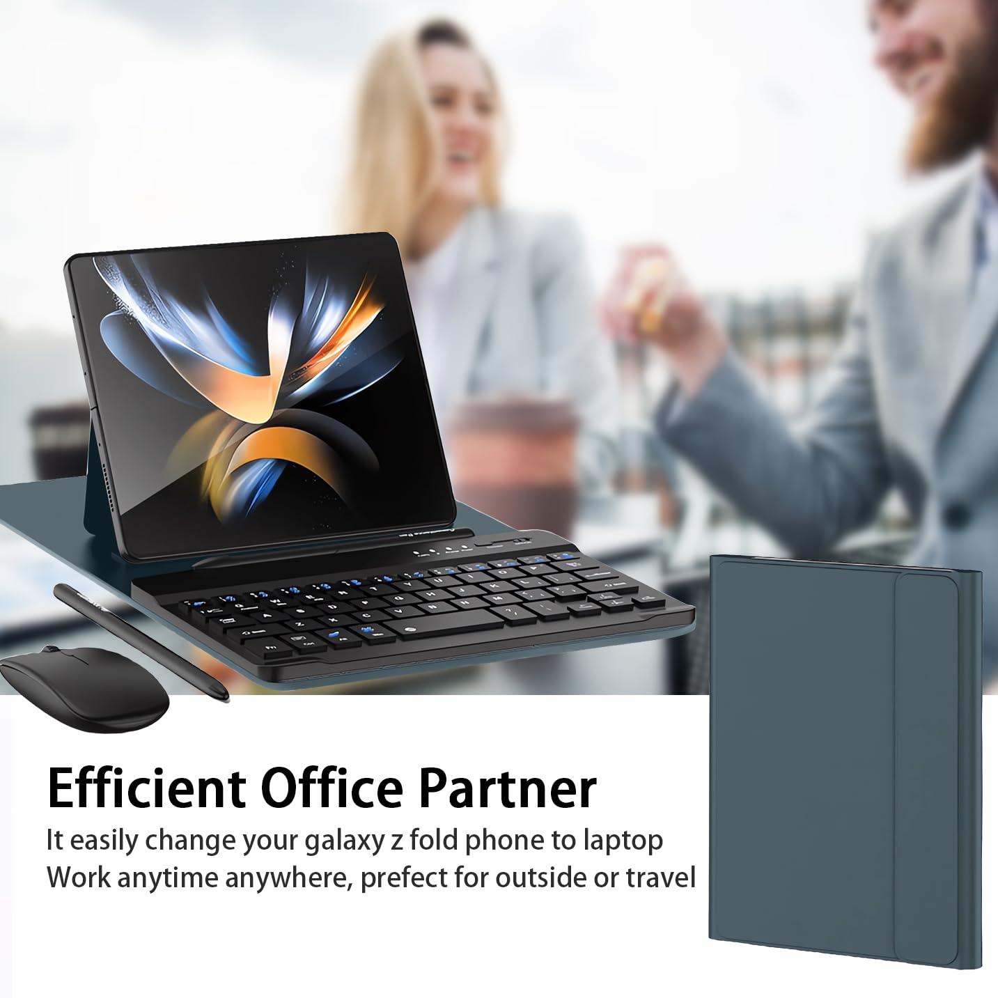 voppton voppton for Samsung Galaxy Z Fold 7 6 5 Keyboard and Mouse, Portable Mini 7.9 inch Bluetooth Keyboard with Leather Case and Capacitive Pen, 4 in 1 Set for Z Fold7 6 Accessories,Green