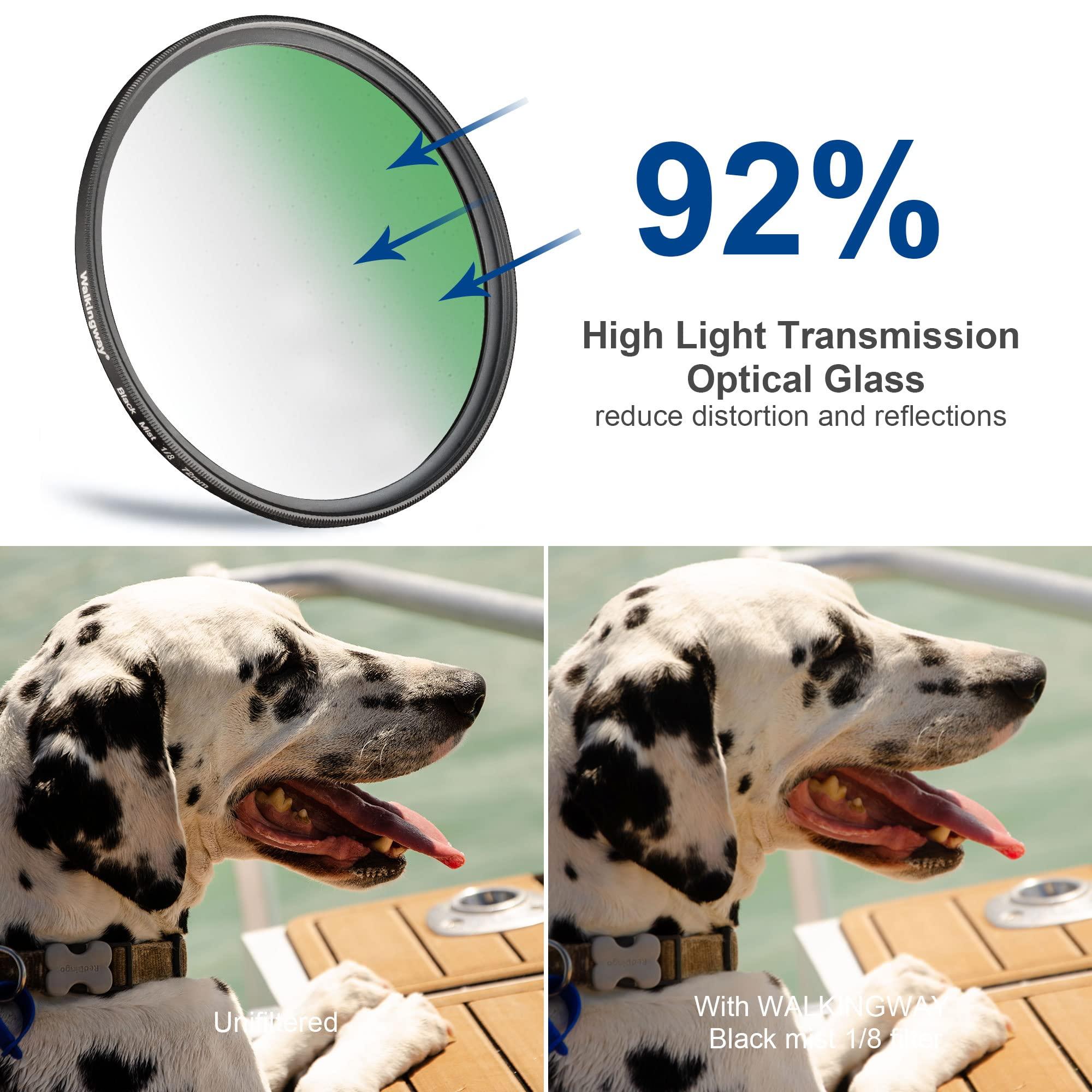 Walking Way WalkingWay 77mm Black Diffusion Filter 1/8 Pro Mist Camera Lens Filter Soft Dreamy Cinematic Effect Hazy Diffuser with Ultra Slim and Optical Glass for Portrait/Vlog/Photography/Video