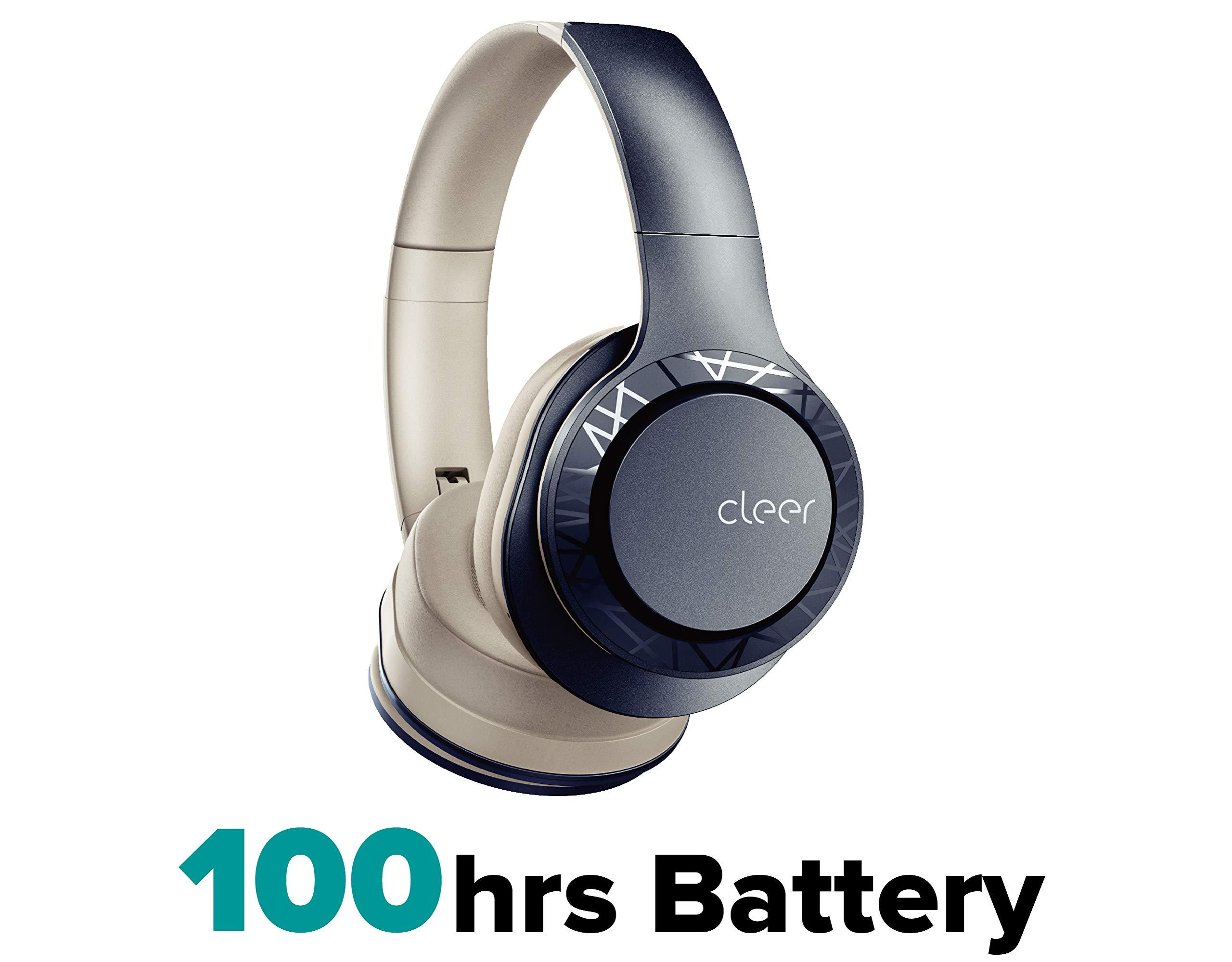 Cleer Cleer Enduro 100 Bluetooth Headphones, 40mm Ironless Driver, Deep Bass Over The Ear Headphones, 100Hr Play, Dual-Mic, Clear Calls, Comfort Fit, Bluetooth 5.0, Hi-Res Foldable Wireless Headphone, Navy