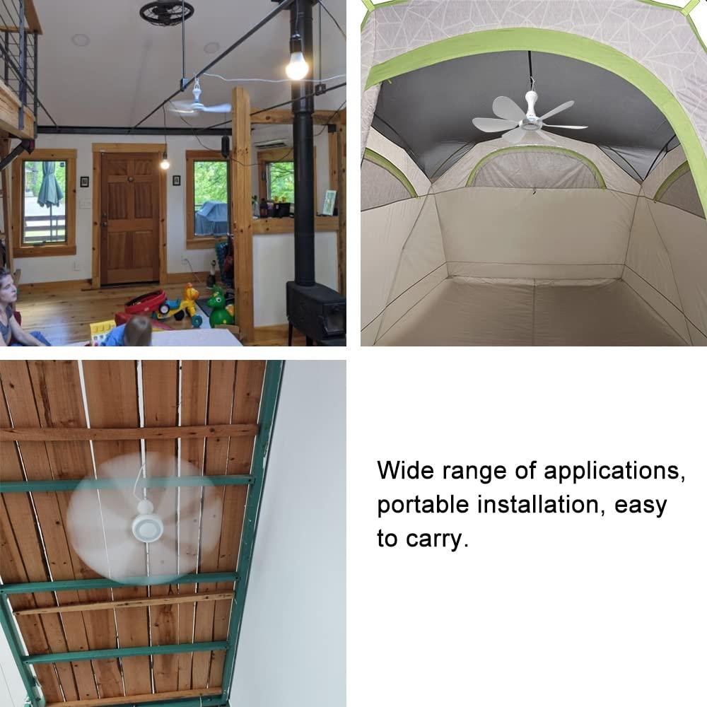 Mengnessly USB Mini Small Ceiling Fan Battery operated,Power Bank powered quiet Camping Optional Emergency Portable Outdoor Hanging Gazebo Canopy Dorm Fans Silent For Grow Tent,Hiking,Outages For RV Home Room
