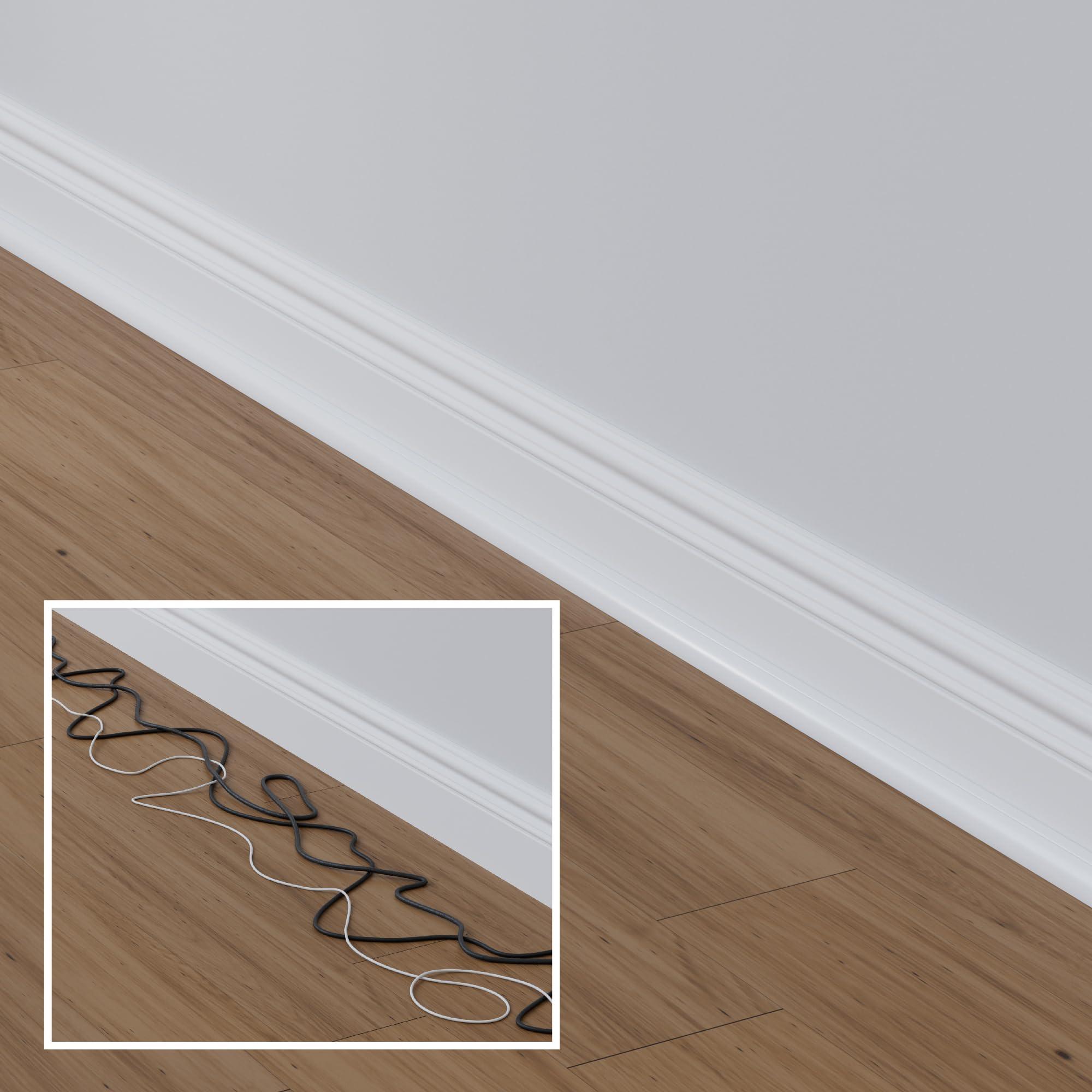 D-Line D-Line 39\" White Quarter Round Cable Raceway, Corner Cord Cover, Self-Adhesive Floor Molding with Wire Channel, Baseboard Cable Hider - 0.87\" (W) x 0.87\" (H) x 39-inch Length - White