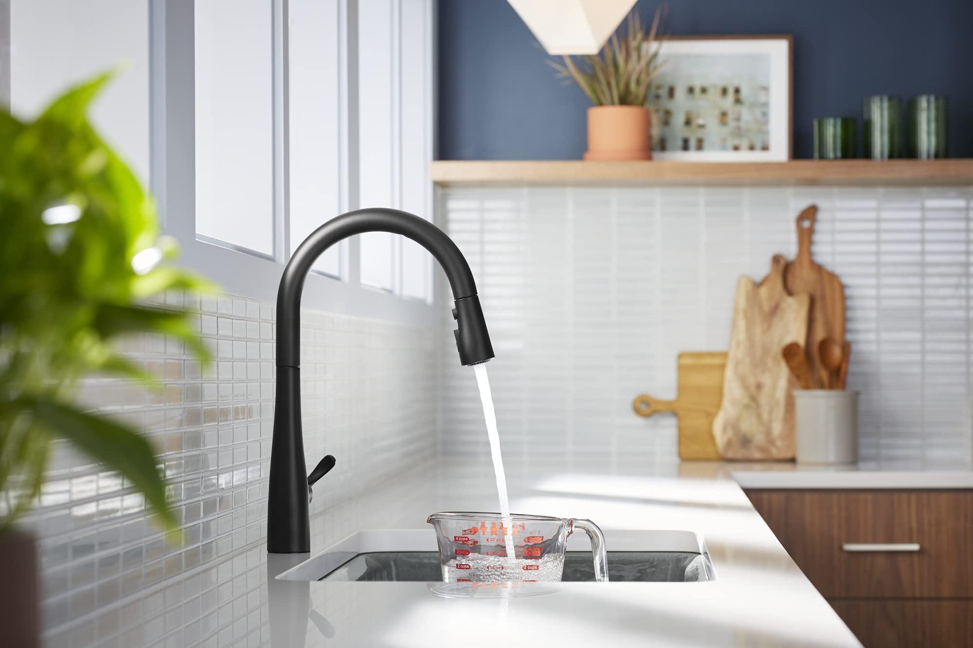 Kohler KOHLER Simplice Pull Down Kitchen Faucet, 3-Spray Faucet, Kitchen Sink Faucet with Pull Down Sprayer, Matte Black, K-596-BL
