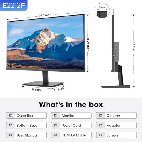KOORUI KOORUI 22 Inch Computer Monitor Full HD 1080P 100Hz PC Gaming Screen VA Panel Ultra-Slim Display 3000:1 Contrast Ratio with Adpitive Sync (HDMI/VGA/VESA Compatible 100x100mm/Audio Out), Tilt, Black