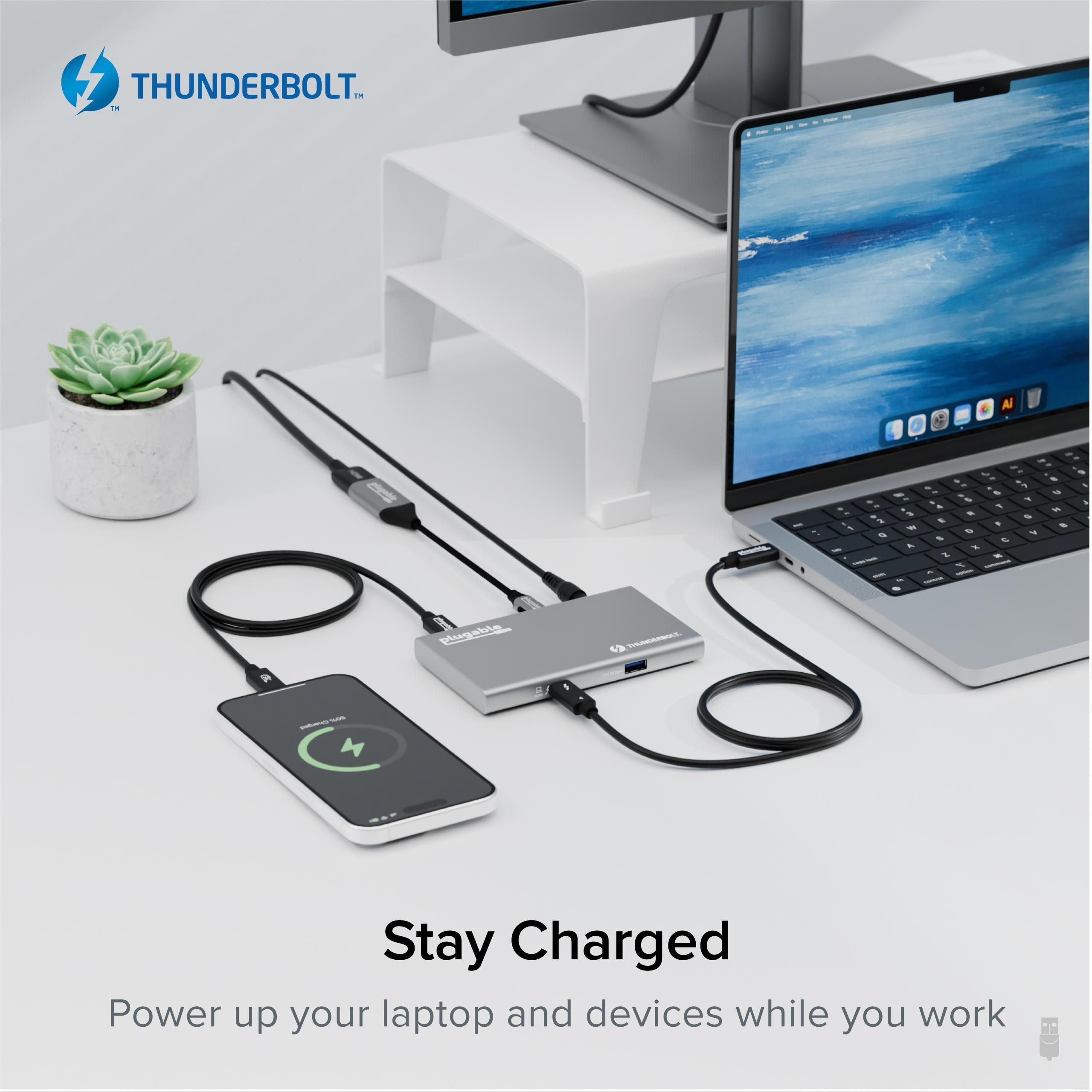 Plugable Plugable 5-in-1 Thunderbolt 4 Hub,Single 8K or Dual 4K Display, 4K HDMI Adapter Included, Thunderbolt 4/3, USB4,USB-C Expansion for Modern Mac and Windows Systems, Driverless