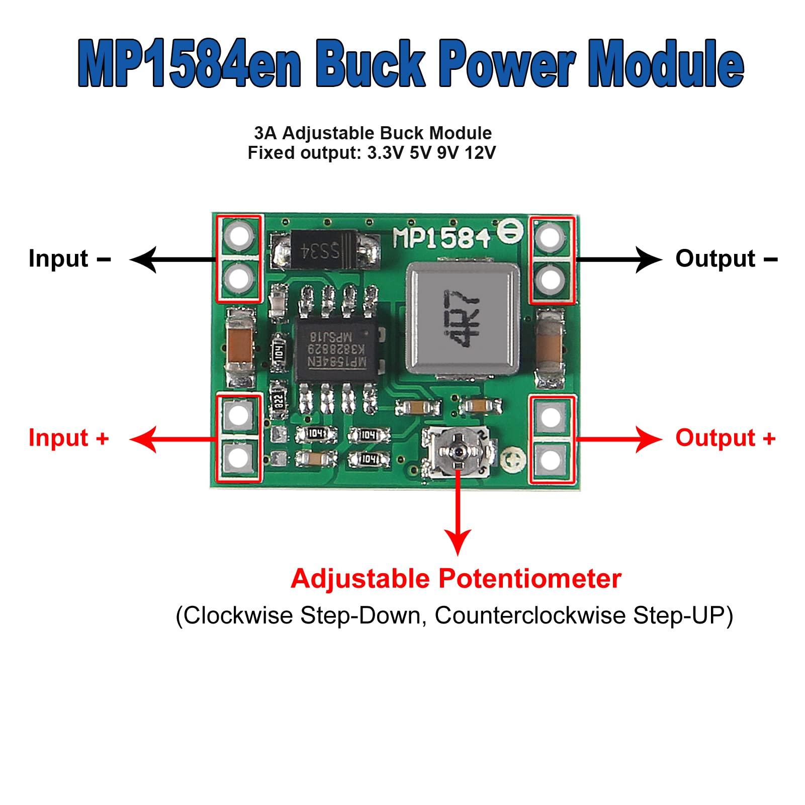 Diitao Diitao 6PCS MP1584 MP1584EN DC-DC 3A Adjustable Voltage Buck Converter Mini Voltage Power Supply Step Down Module 24V to 12V 9V 5V 3V