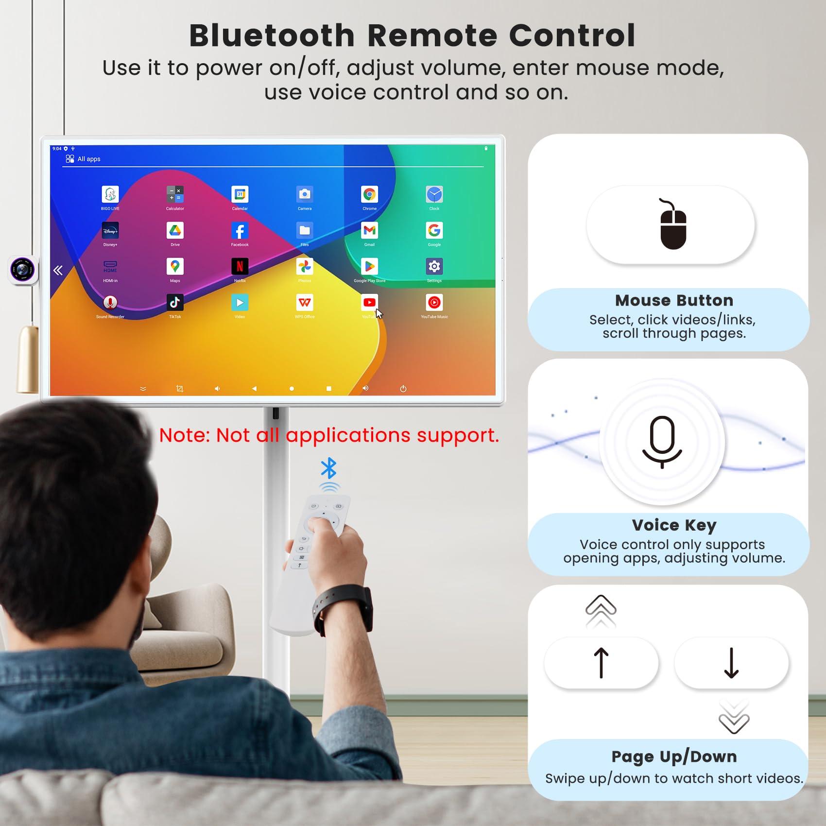 BIGASUO BIGASUO 32-Inch Portable Smart Screen 1080p Portable Monitor with Rotatable Touch Screen, 8G RAM+128G Storage, Android 13 OS, Built-in Battery(4-6H), Rolling TV on Wheels, Remote Control