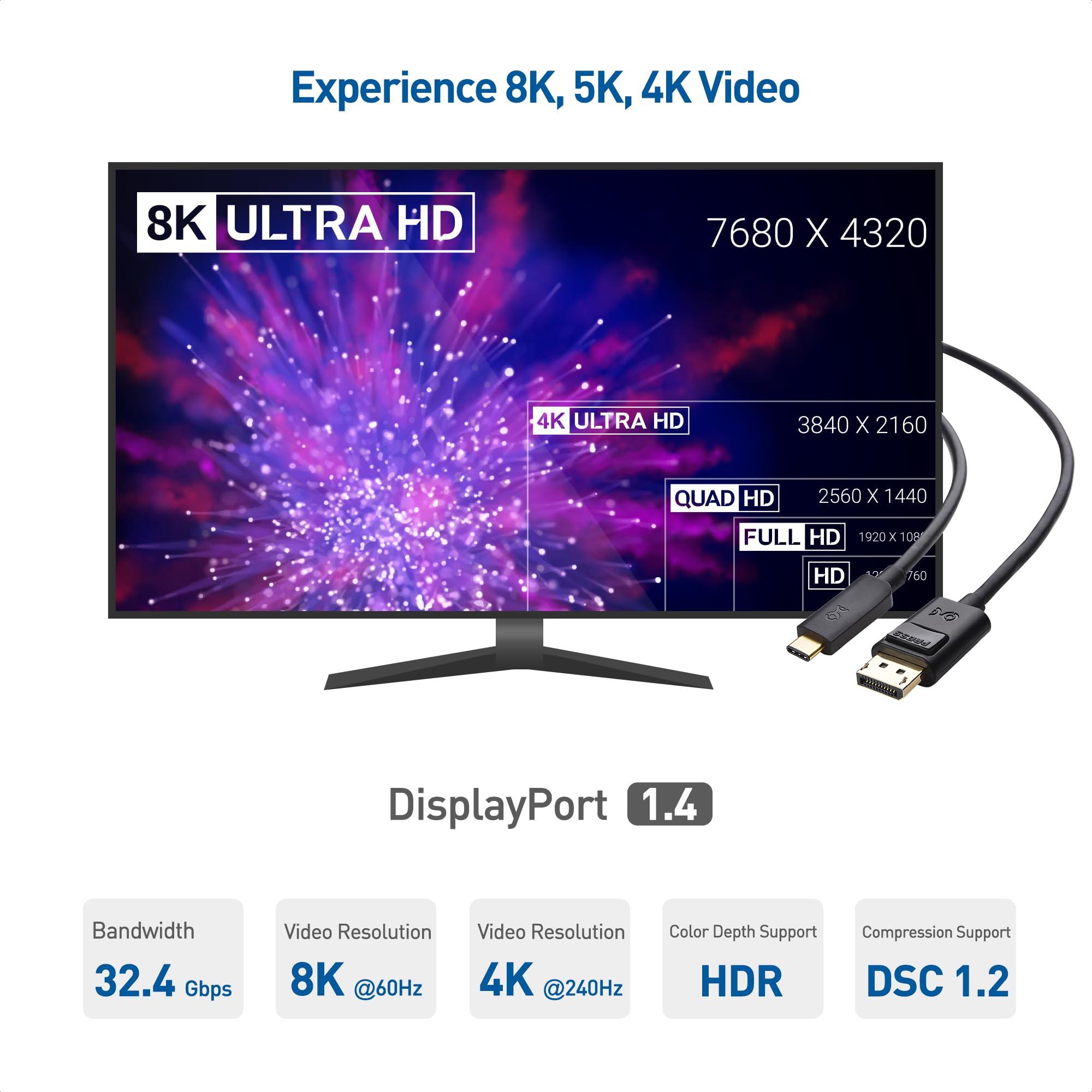 Cable Matters Cable Matters USB C to DisplayPort 1.4 Cable 6 ft, Support 8K@60Hz, 4K@240Hz (Thunderbolt 4 to DisplayPort Cable, DisplayPort to USB C Cable) Black - Not for Portable USB-C Monitor
