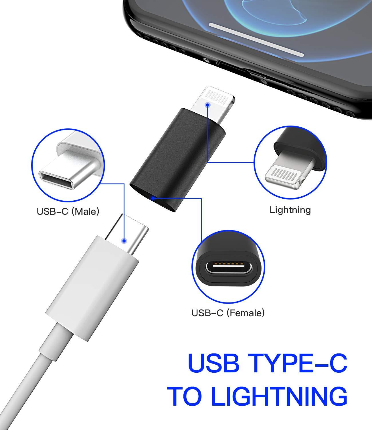 zoyuzan 4Pack,USB C Female to Lightning Male Adapter,USB-C to Lightning Adapter,Lightning to USB C,Type C Cable Charger Adaptor for Apple iPhone 12 11 Mini PRO MAX XS XR X SE2 7 8Plus Ipad AIR USBC Charging