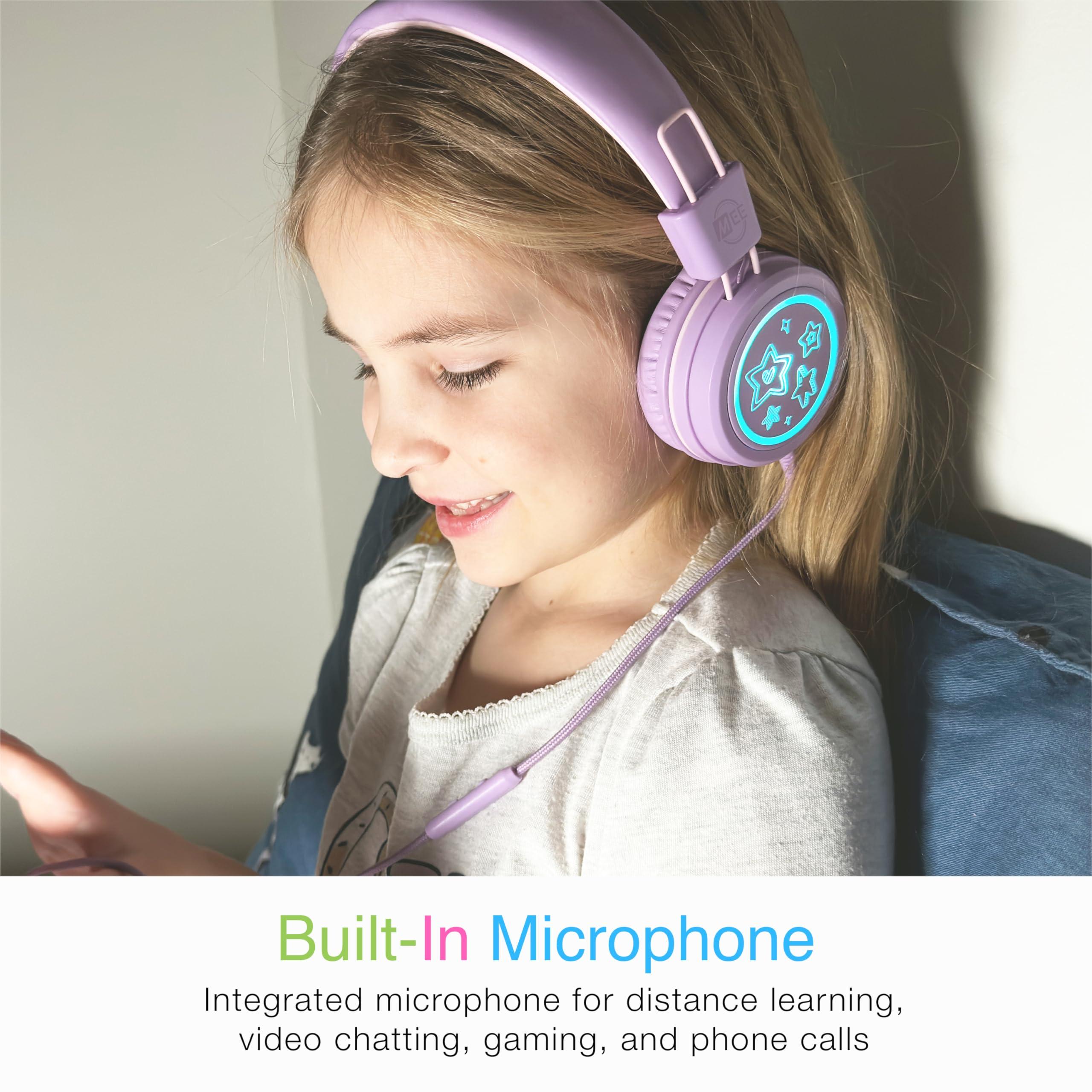 MEE audio MEE audio KidJamz KJ55 Personalized USB-C Safe Listening Wired Headphones for Kids with Custom LED-Backlit Design, Volume Limiter, & Microphone for iPhone 15, iPad, & USB Type C Devices (Lavender)