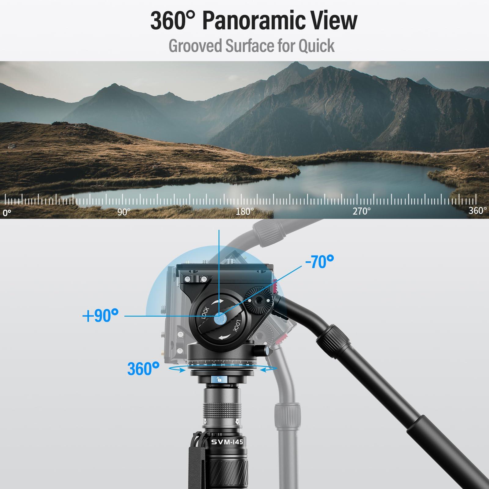 Sirui SIRUI SVM-145 Camera Monopod with Feet, 60.7" Professional Carbon Fiber Monopod with Fluid Video Head, One-Step Height Adjustment, Lightweight Travel Monopod for DSLR Camera, Modular, Max Load 22lbs