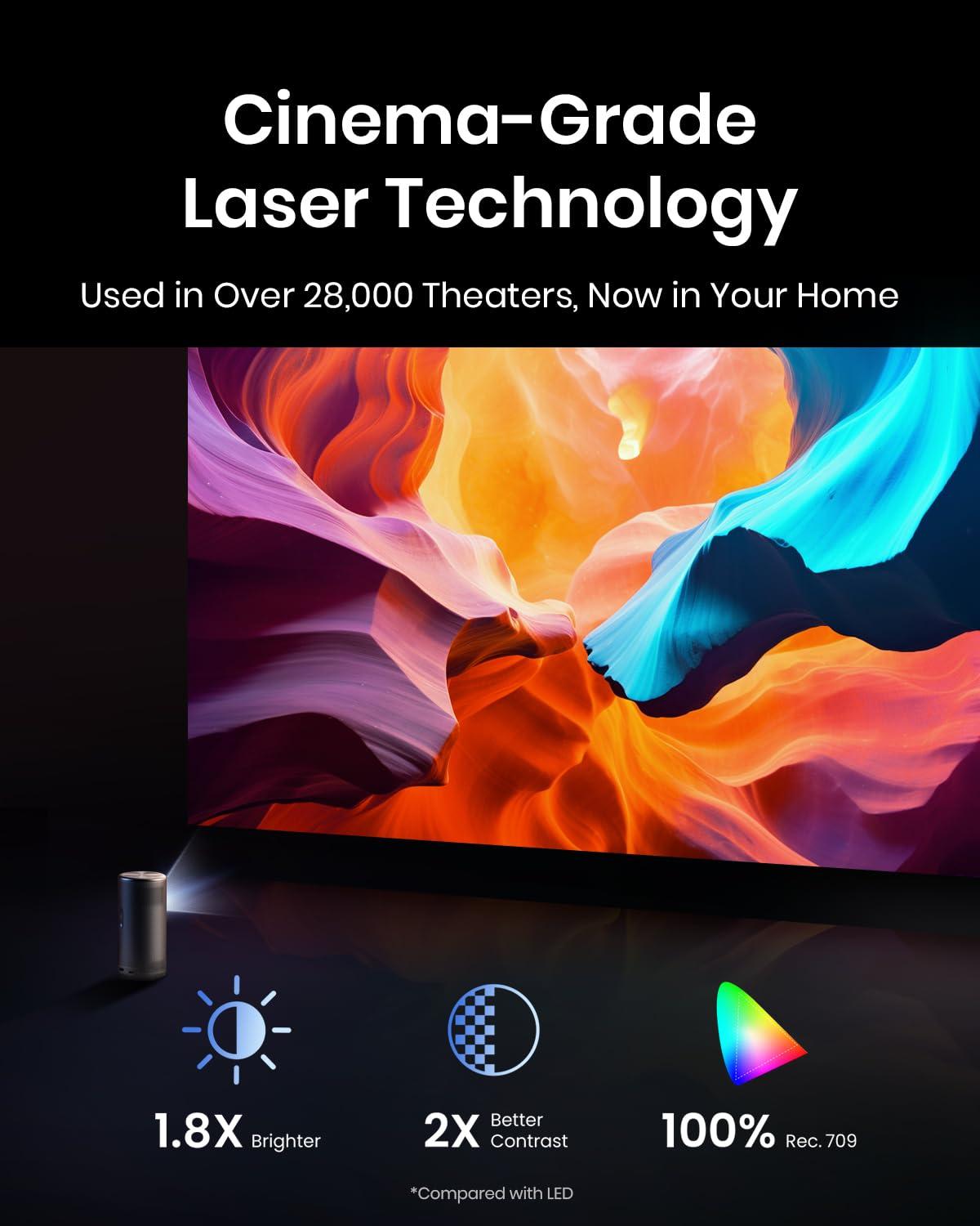 NEBULA Nebula Anker Capsule 3 Laser 1080p, Smart, Wi-Fi, Mini Projector, Black, Portable Projector, Laser Projector, Autofocus, 120-Inch Picture, Built-in Battery, 2.5 Hours of Playtime (Renewed)