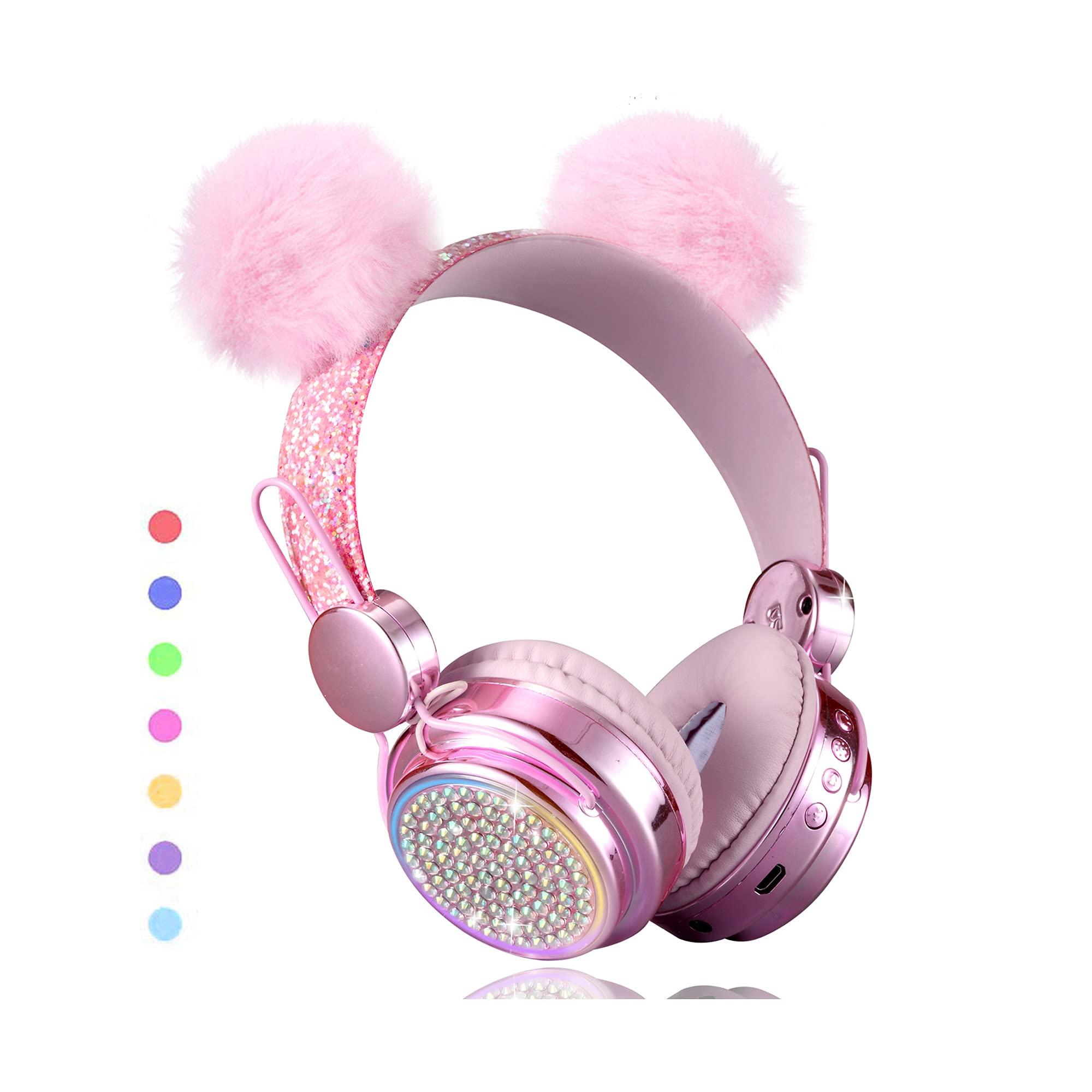 KORABA KORABA Wireless , LED Light up Color Changing Girls Bluetooth Headsets with MIC, 10 Hours 5.0 Bluetooth Headphones for School, Christmas (Pink)