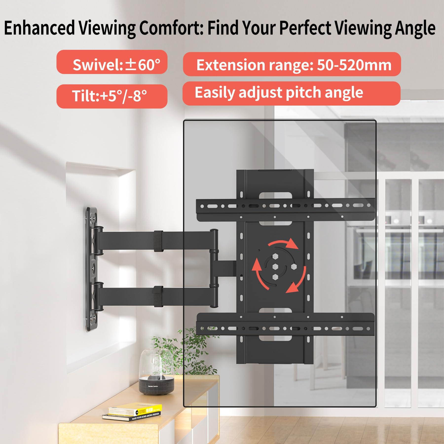 HILLPORT HILLPORT 55 Vertical TV Wall Mount Swivel Tilt Rotate Arm Fits Most 32-60 inch LED LCD Flat Curved Screen, Vertical Screen TV Bracket, Full Motion 90 Degree Max VESA 400x400mm Up to 61.7lbs DY3260