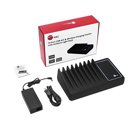 SIIG SIIG 10 Port 90W USB Charging station with Qi wireless and USB C Charging, Ambient Light Deck compatible with iPhone iPad Samsung Galaxy Google Nexus