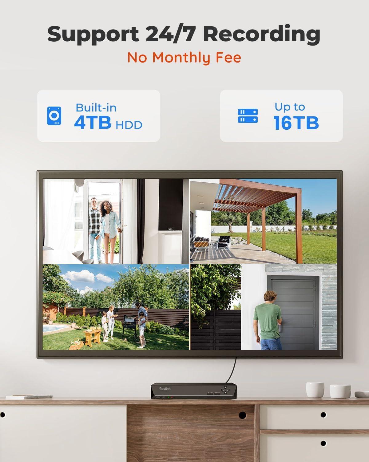 REOLINK Reolink 5MP PoE Security Camera System Bundle, 8PCS 5MP IP Cameras, a 16CH NVR Pre-installed with 4TB HDD, RLK16-410B8-5MP Bundle with IP Video Doorbell Camera