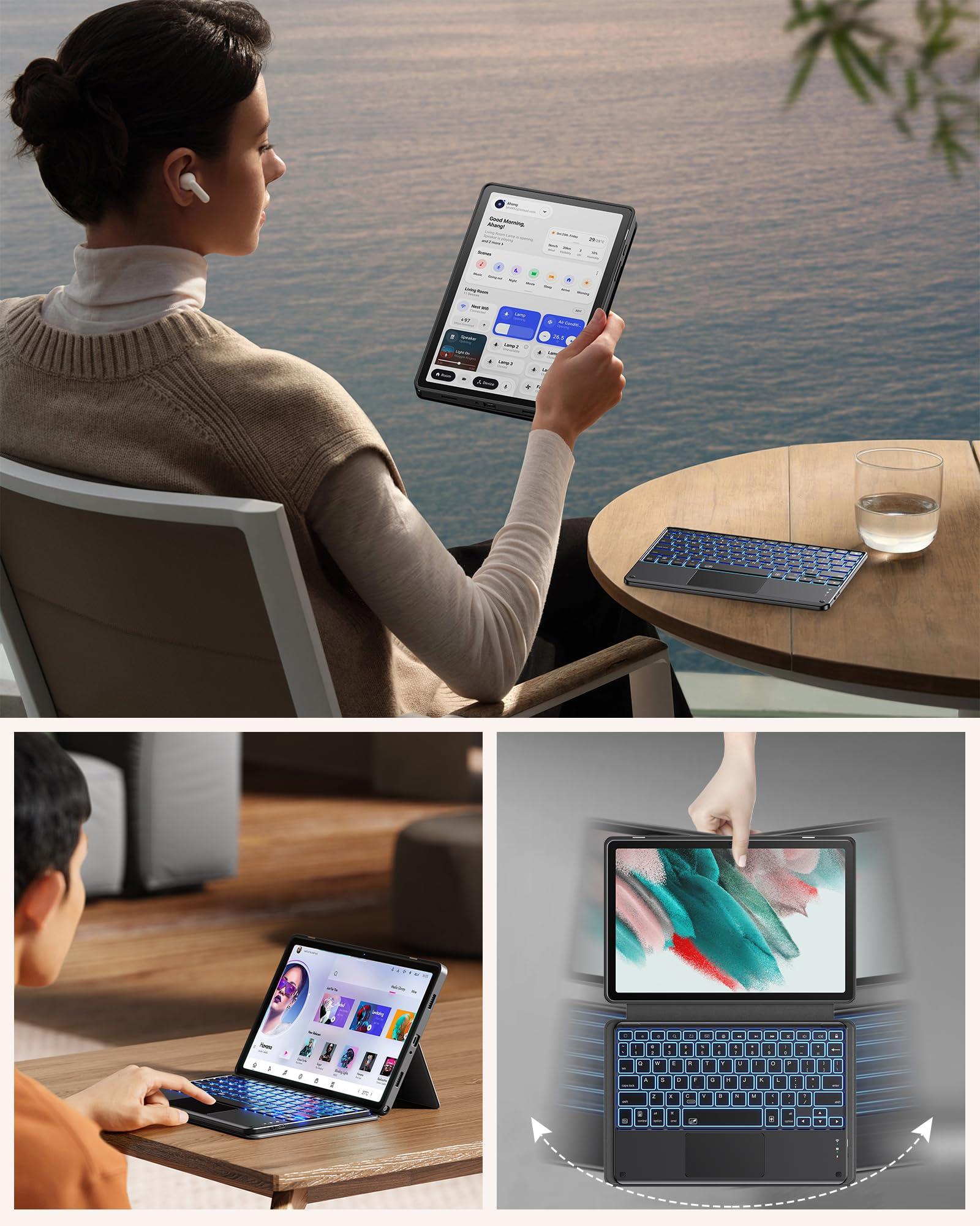 INFILAND INFILAND Keyboard Case for Samsung Galaxy Tab A9+ 5G with 7-Color Backlight & High Precision Trackpad, Slim and Portable Detachable Folder Style Keyboard Case for Tab A9 Plus 11 inch, Black