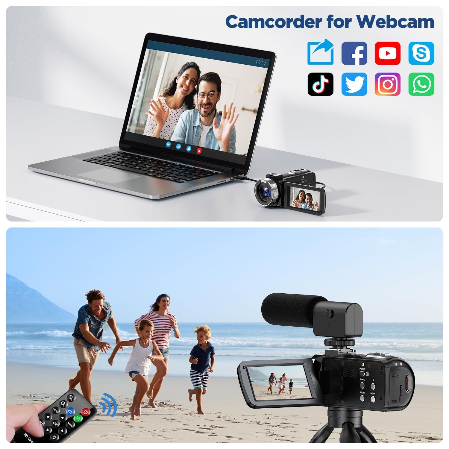 CAMWORLD 4K Video Camera Camcorder Digital Camera Recorder 42MP YouTube Vlogging Camera 18X Digital Zoom 3 270 Rotation Screen Camcorders camera with Microphone, Remote Control, 2 Batteries, 32G SD Card