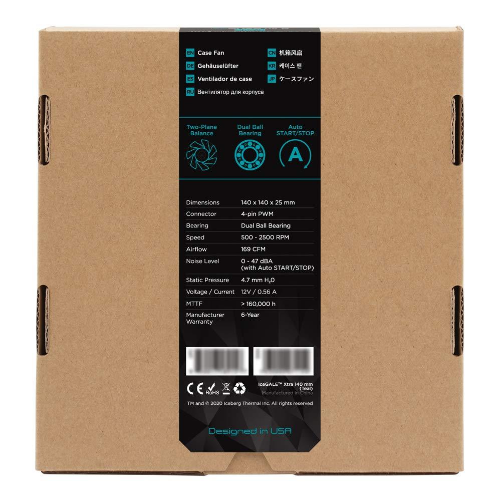 IceGALE Iceberg Thermal IceGALE Xtra 140mm PWM Ball Bearing High Performance Case Fan ((2-Pack) Teal)