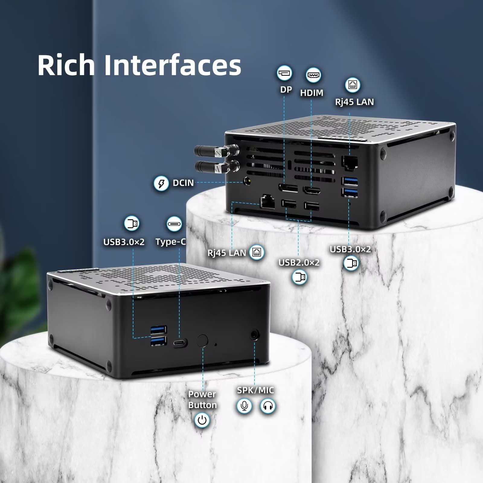 VENOEN 10th Fan Mini PC Core i7 10750H, Windows 11, 16GB DDR4 RAM 1TB SSD, 4K 60HZ, HD2.0, DP, Type C, i219 RJ45 LAN, WiFi 9260AC, BT5.0, 19V Small Computer, VESA Mount, DIN Rail Mount, Wake on Power