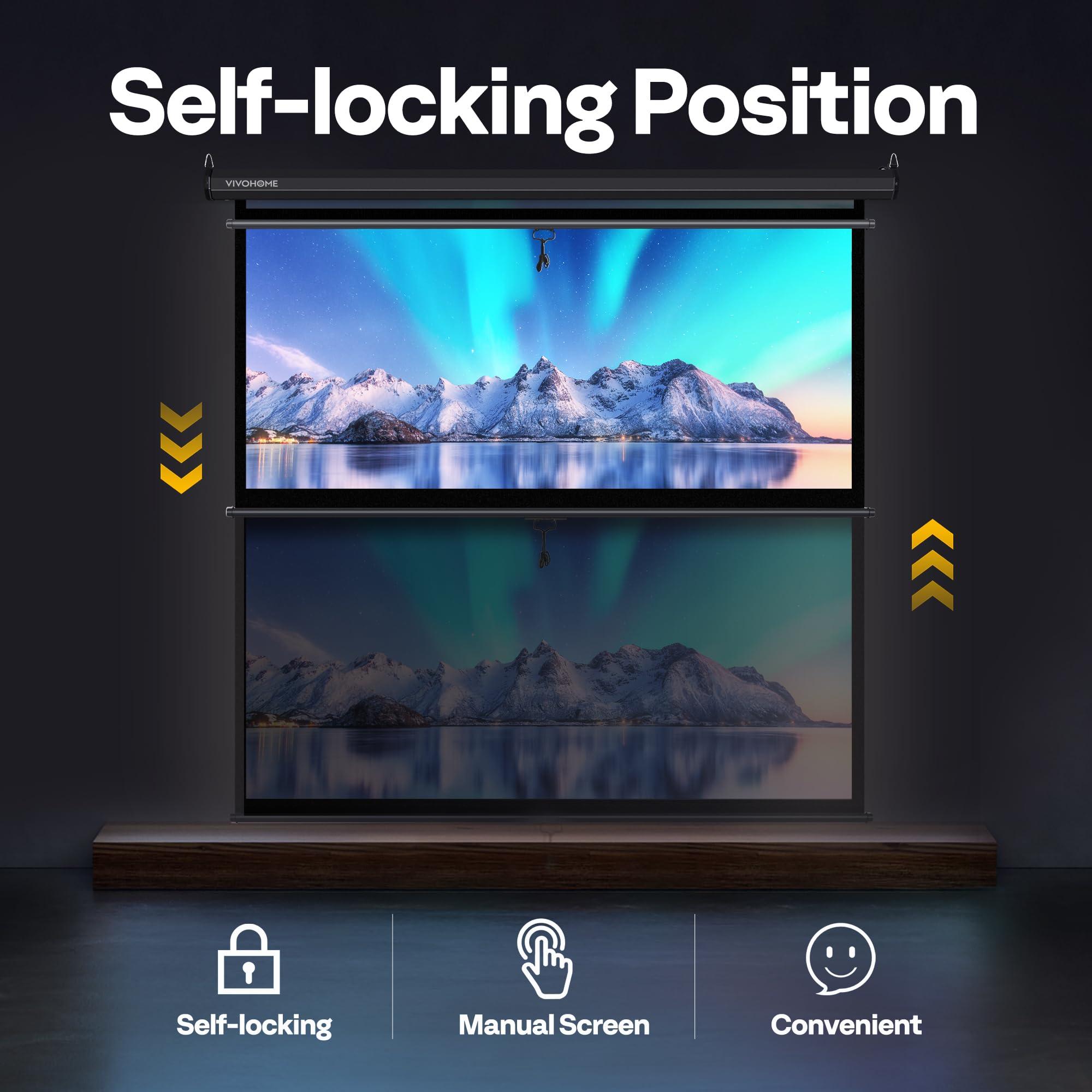 VIVOHOME VIVOHOME Projector Screen Pull Down, 1:1 120 Inch Retractable Projection Screen, HD 4K Manual Pull Movie Screen for Home Theater, Cinema, Office (84x84 Inch Black)