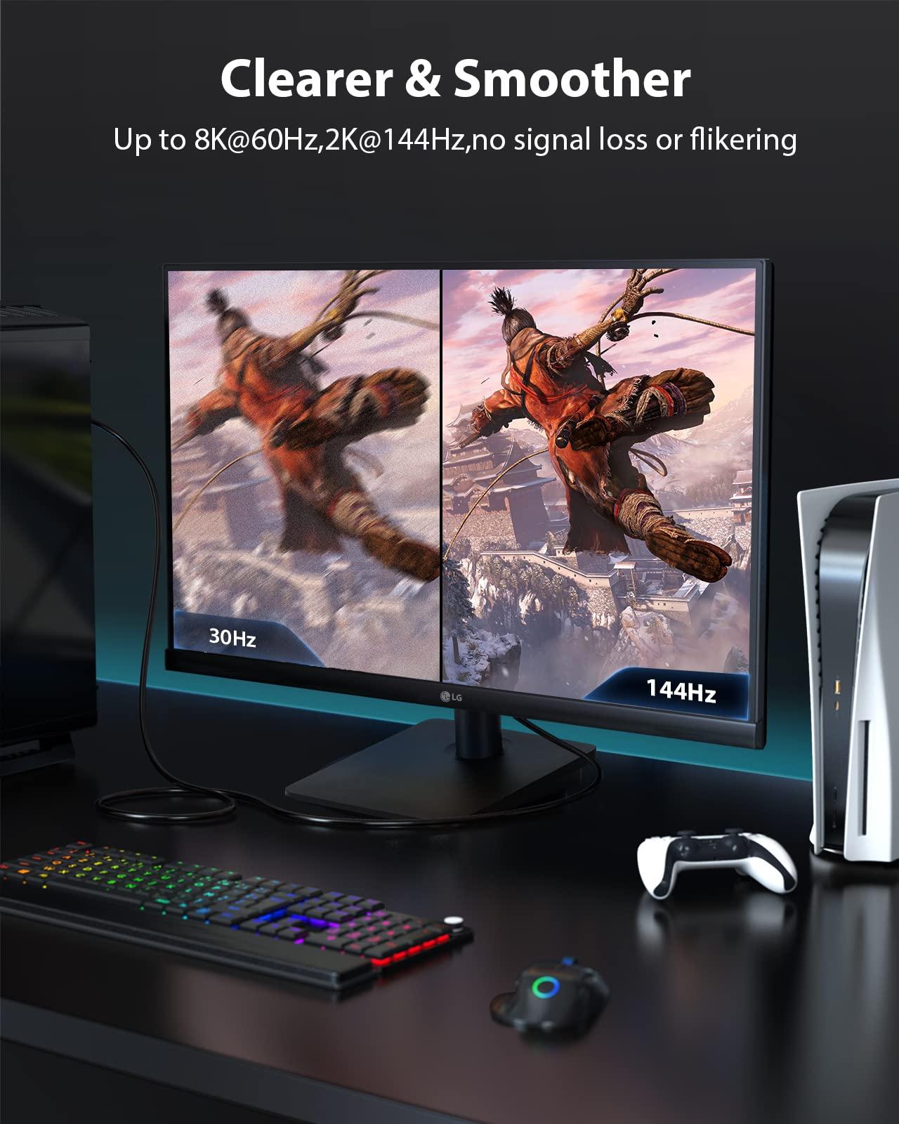 Stouchi Stouchi 8K Long 2.1 HDMI Cable 20FT/6M, 48Gbps Ultra High Speed HDMI Cable Video Cord, CL3 Rated in-Wall, 8K60Hz 4K120Hz 2K144Hz eARC HDCP 2.2 & 2.3 HDR10+ Compatible for Gaming, PS5, HDTV