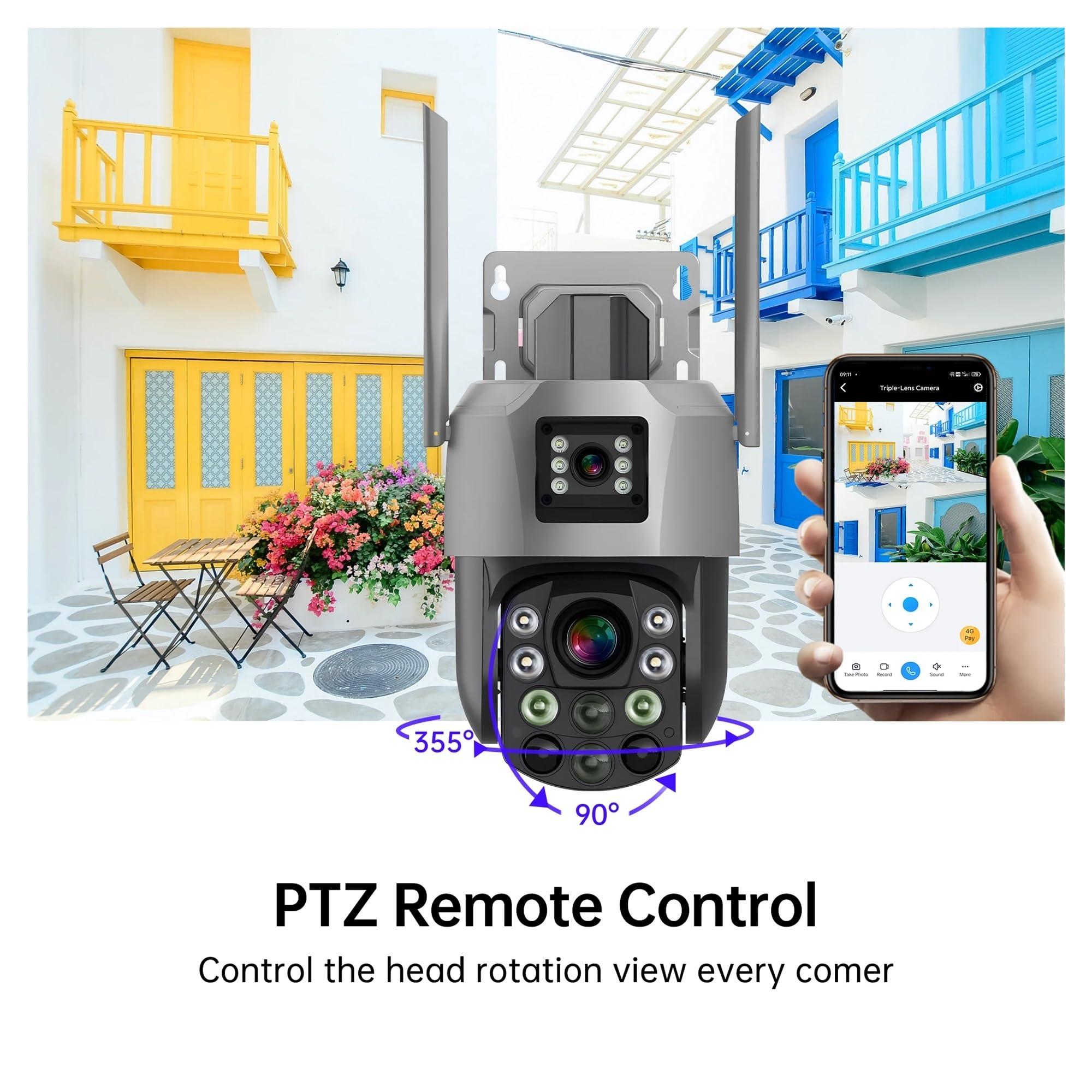 QDVOPHZA QDVOPHZA 8MP 18X Optical Zoom Dual Lens 4G/WiFi IP Camera Full Color Human Detection Wireless PTZ Home Security CCTV Surveillance Monitor(E/U_6MP 4G ADD 64G)