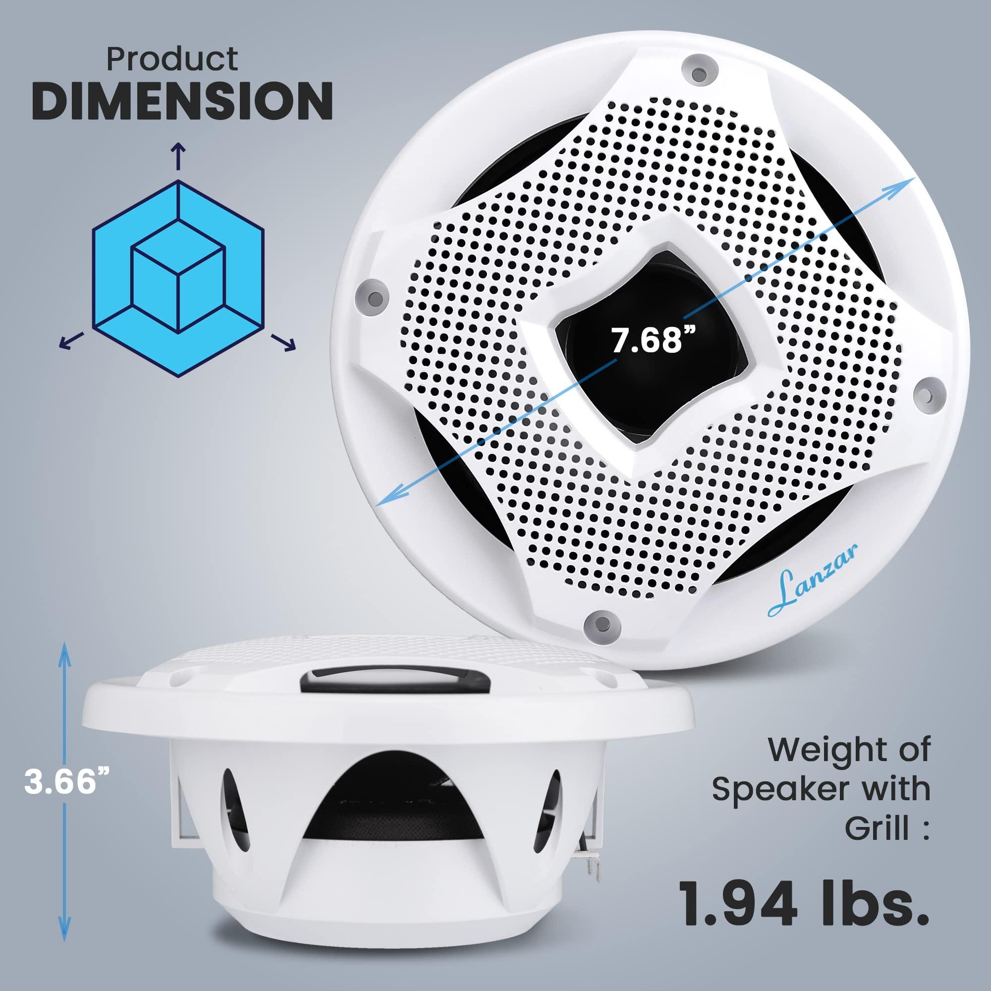 Lanzar Lanzar 6.5 Inch Dual Marine Speakers - 2 Way Waterproof and Weather Resistant, Outdoor Audio Stereo Sound System with 450 Watt Power, Flush Mount Capability, Resin Treatment Cloth Surround,1 Pair
