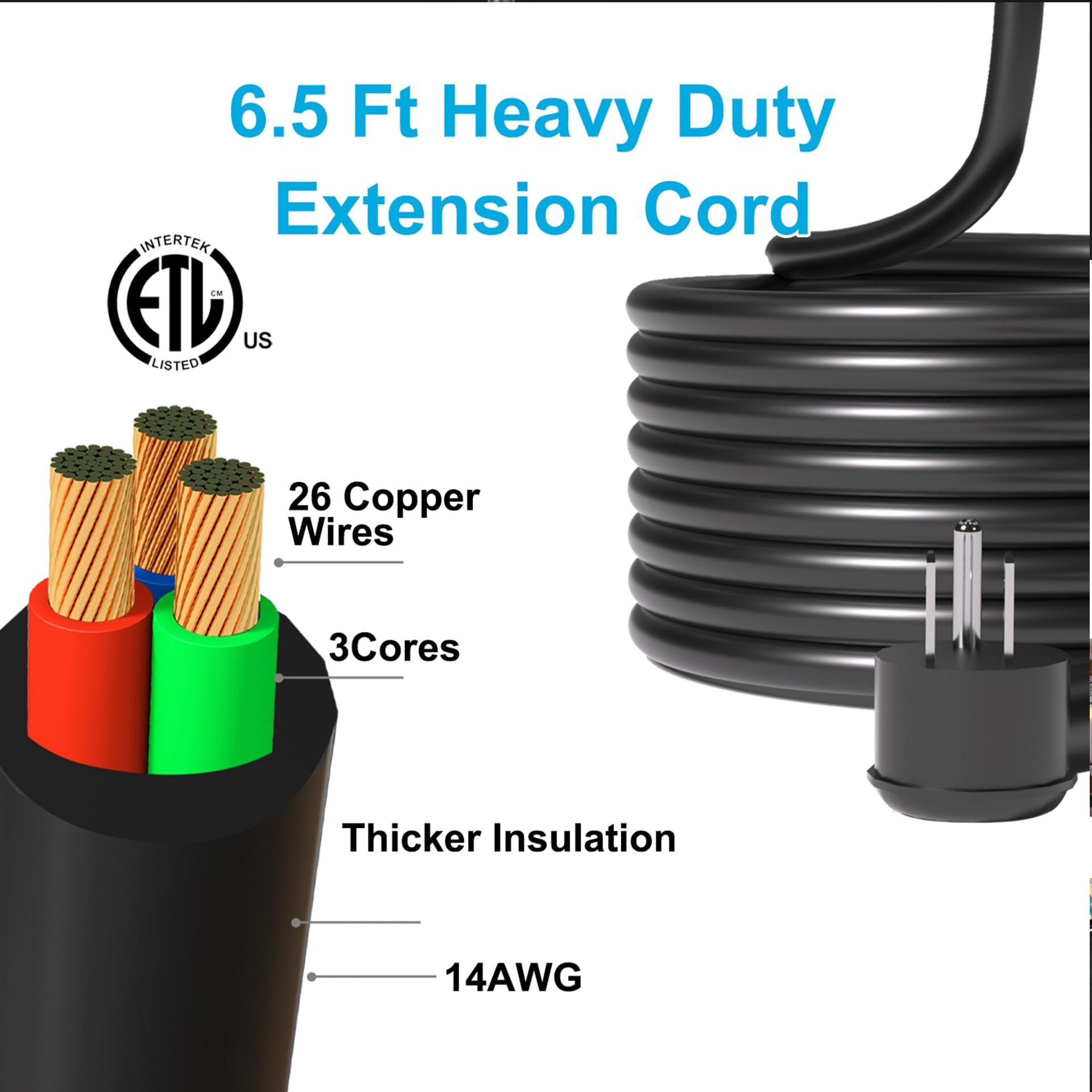 NANOLAKE Large Surge Protector Power Strip with USB Ports (4A+2C),Heavy Duty Extension Cord 14 Gauge 6.5 Ft,4000 Joules Surge Protection,25 Spaced AC Outlets,for Commercial,Home,Office,Dorm,Black,ETL Listed