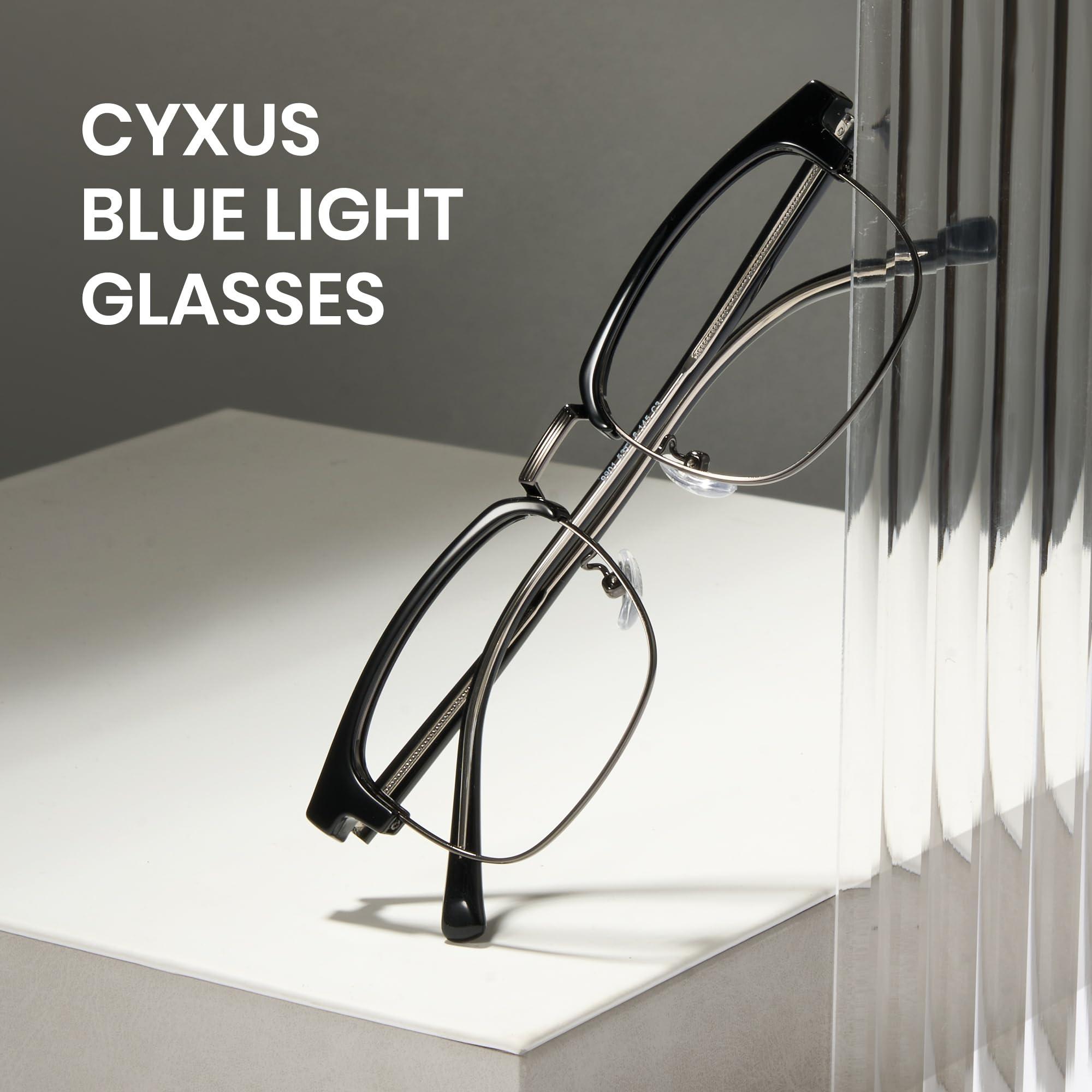 Cyxus Cyxus Men Blue Light Blocking Glasses Half Rimless Computer Gaming Glasses Square Fashion Glasses for Men 8216 Black Grey