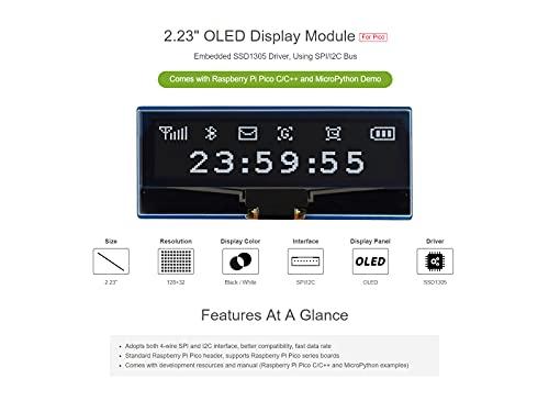 TOP1 Waveshare 2.23 inch OLED Display Module for Raspberry Pi Pico 128×32 Pixels Screen SPI/I2C Four-Wire SPI and I2C Communication Monitor @TOP1