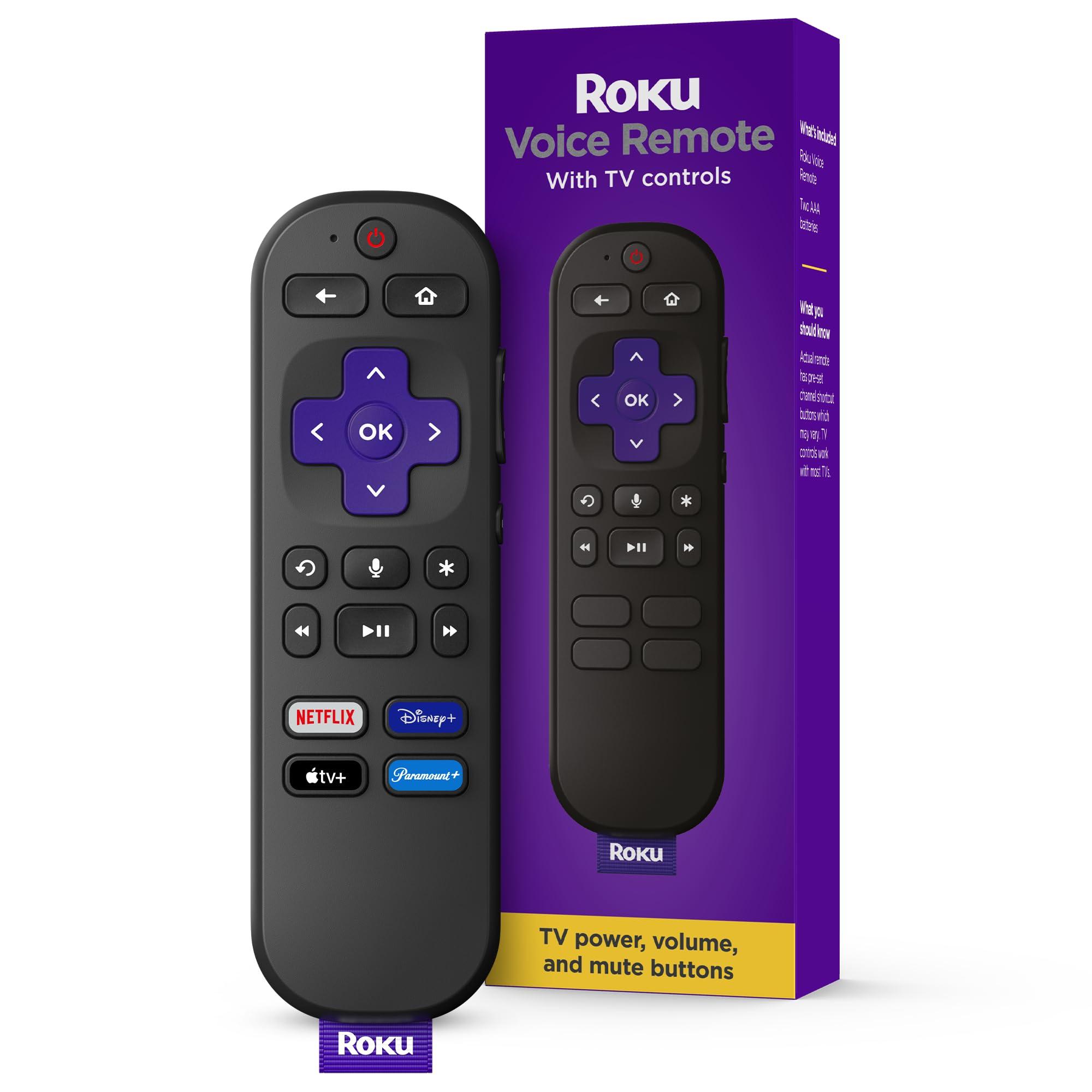 Roku Roku Voice Remote | TV Remote Control with Voice Control, TV Controls, Simple Setup, & Pre-Set App Shortcuts - Replacement Remote Compatible with Roku TV, Roku Players, & Roku Audio