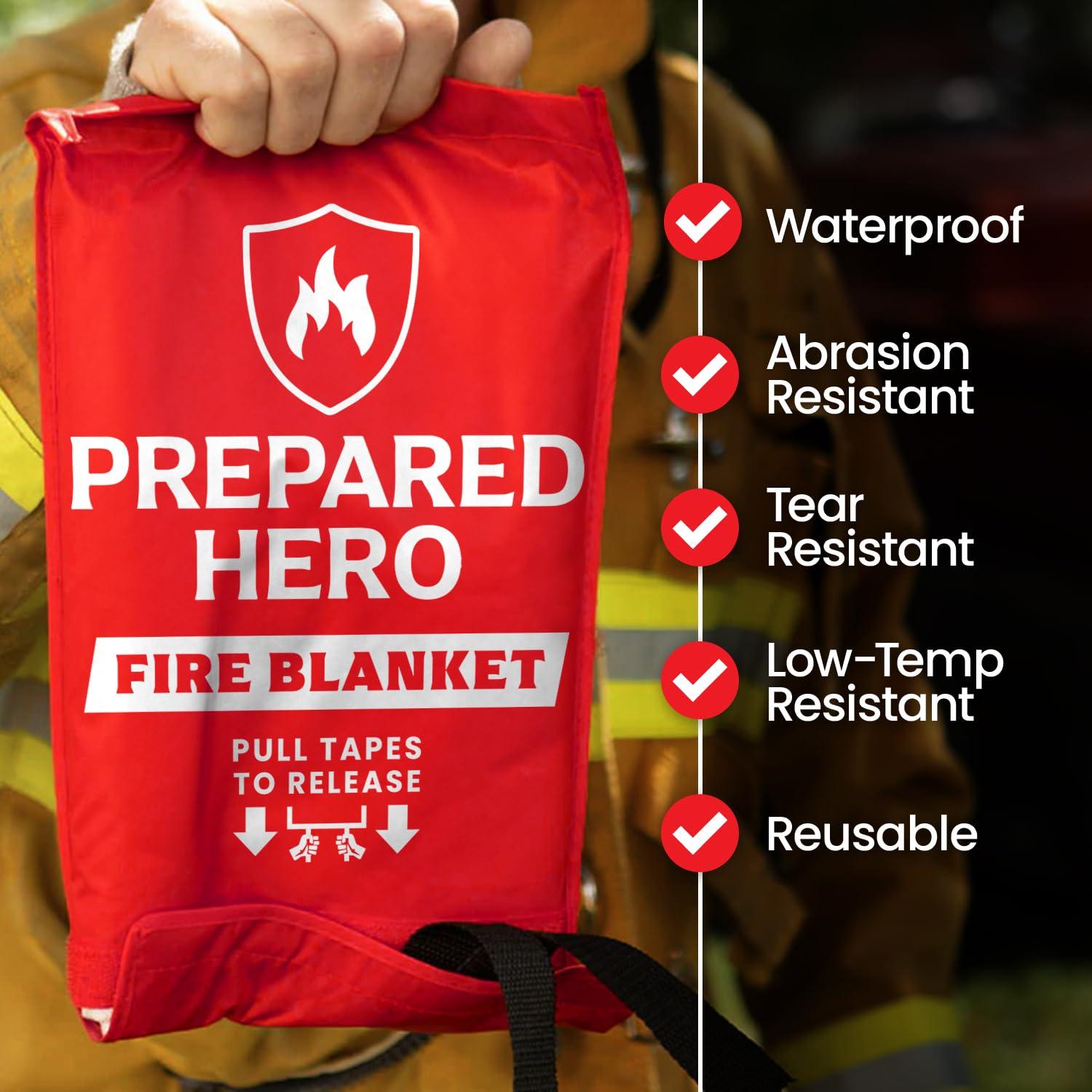 Prepared Hero Prepared Hero Emergency Fire Blanket - 2 Pack - Fire Suppression Blanket for Kitchen, 40 x 40 Fire Blanket for Home, Fiberglass Fire Blanket