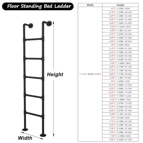 LSMKKA Rv Bunk Ladder 48 55 Inch 60 63 72 80 91" Basement Egress Ladder, Black Floor Standing Window Well Ladder 3 4 5 6 10 12 Step Ladders with Mount Discs, Adults Kids Safety Climb Stool (Color : Black,