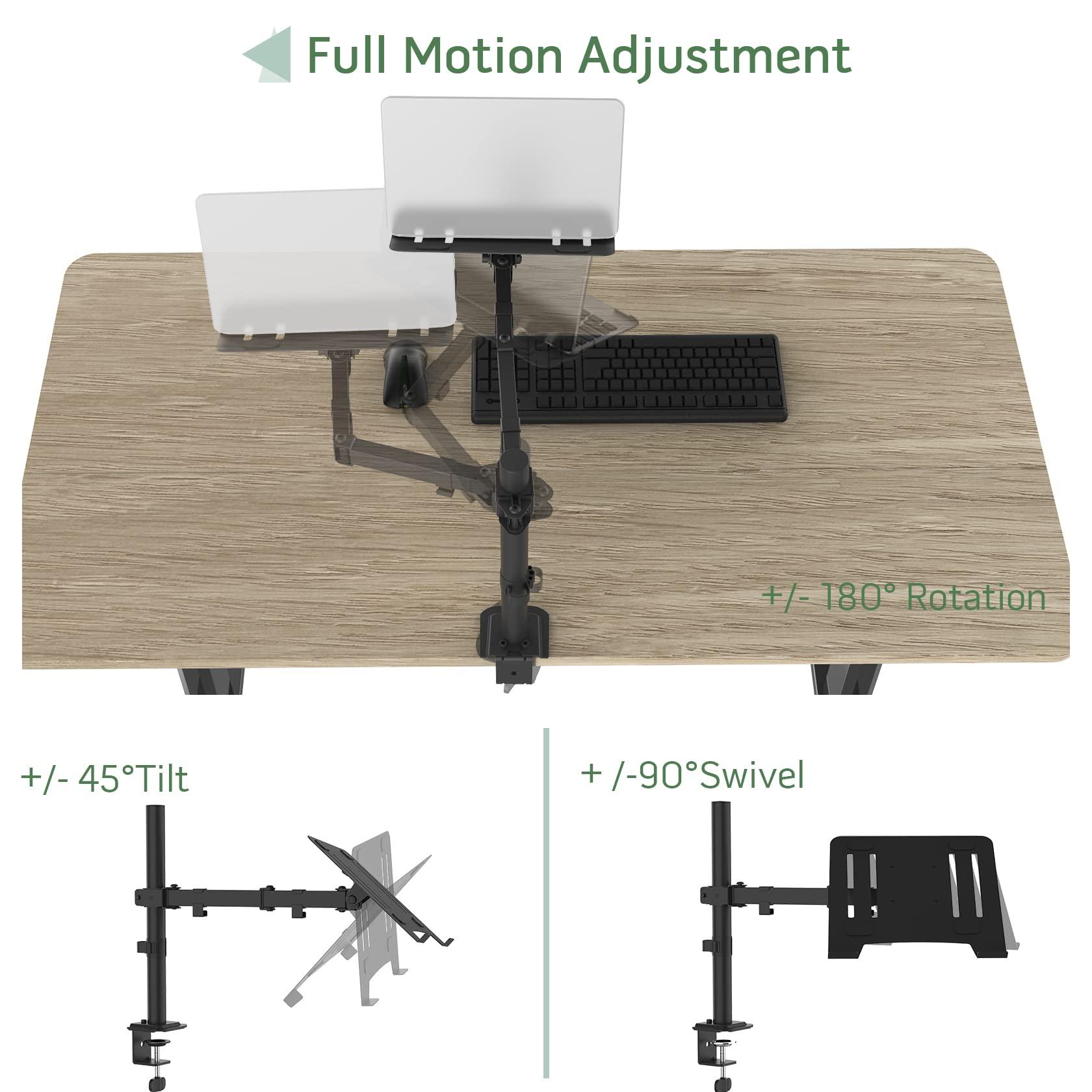 UPGRAVITY UPGRAVITY Laptop Desk Mount, Single Laptop Stand Arm with Vented Tray for 17 inch Notebook or 14-32 Monitor, Holds up to 17.6 lbs, Fully Adjustable, Clamp/Grommet Mounting, VESA 75/100mm