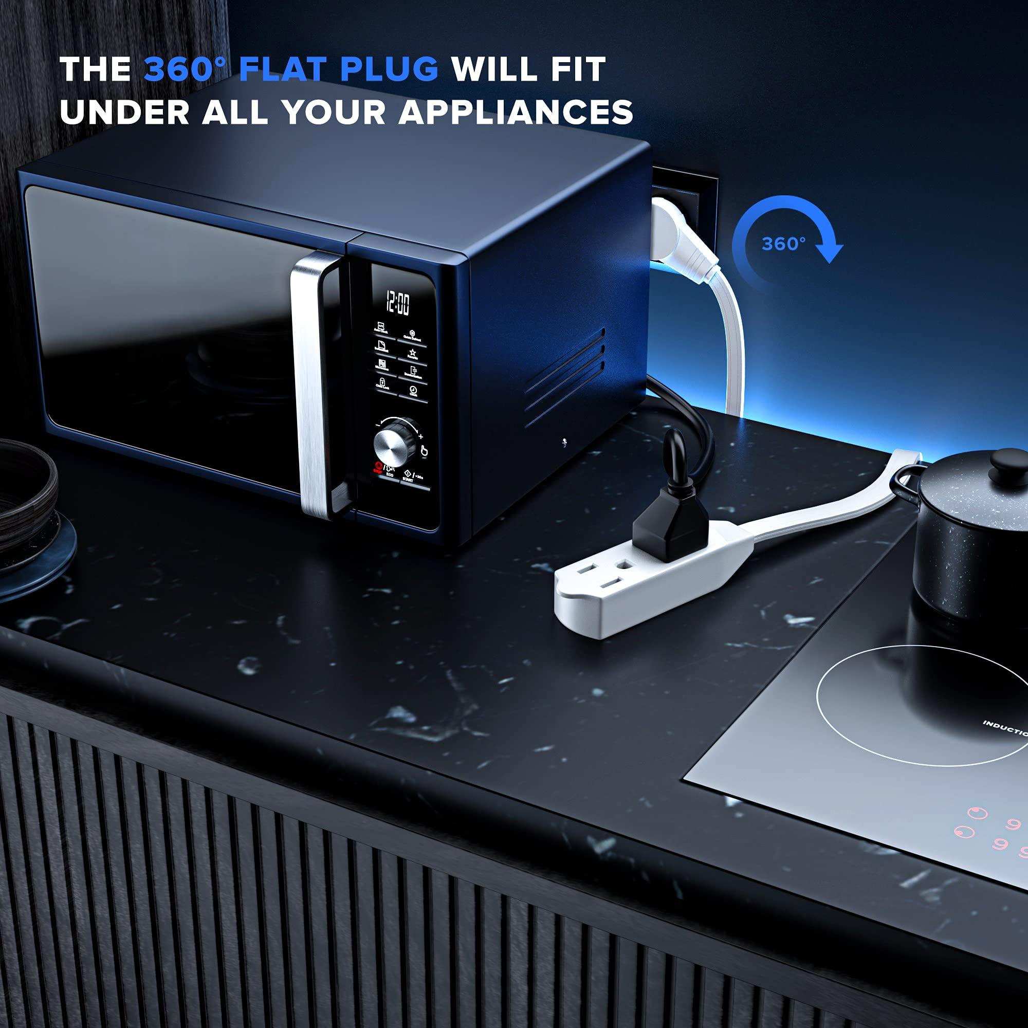 Maximm Maximm Cable 1 Ft 360 Rotating Flat Plug Extension Cord/Wire, 16 AWG Multi 3 Outlet Extension Wire, 3 Prong Grounded Wire - White - UL Certified