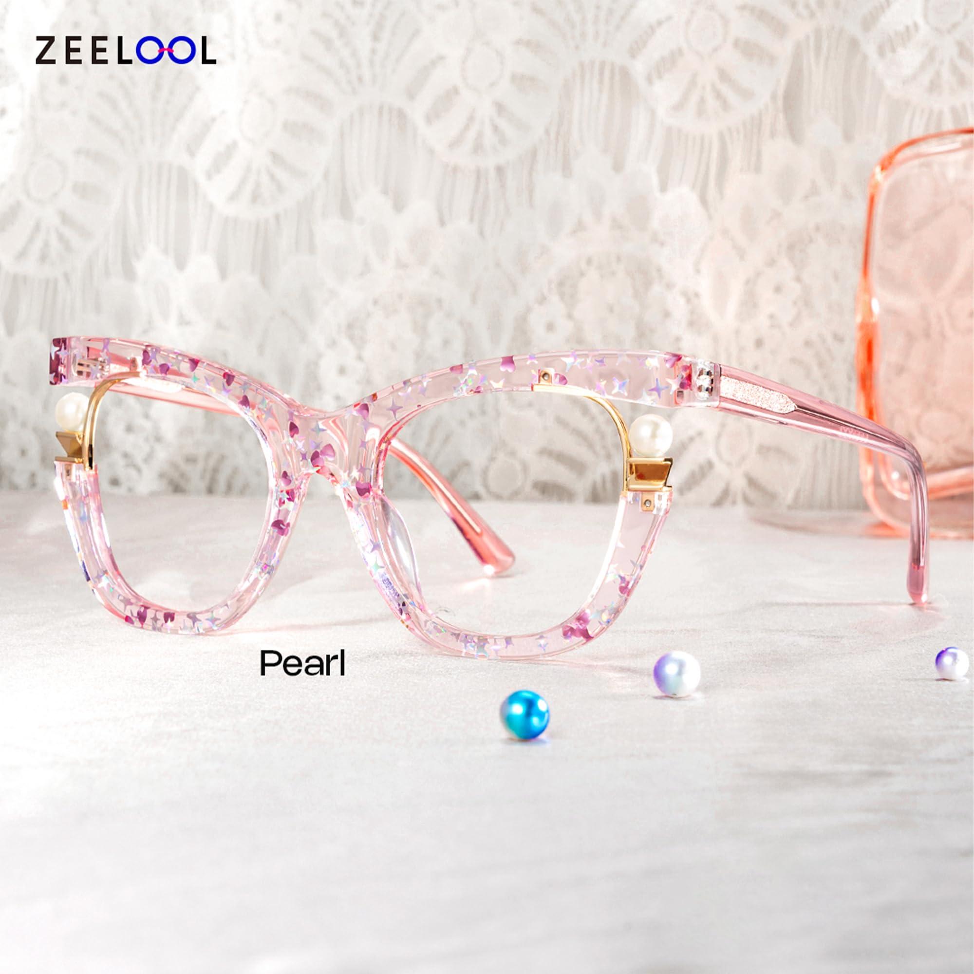Zeelool Zeelool Stylish Pearl Cat Eye Blue Light Glasses for Women Anti Glare/UV400 Computer Glasses ZJGX957054-04 Pink