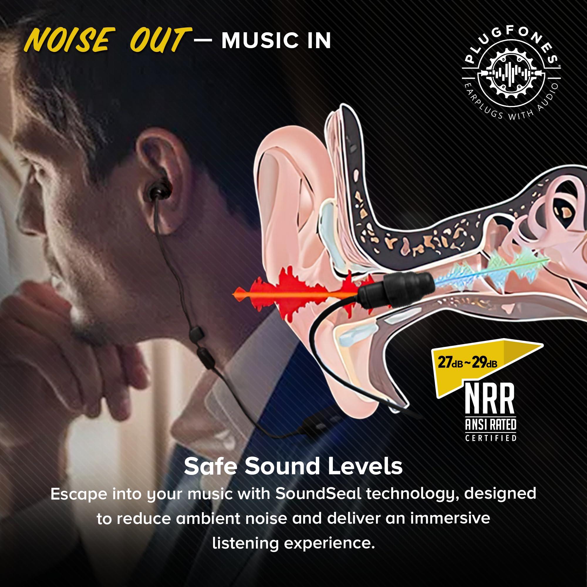 Plugfones Plugfones Liberate 2.0 Wireless Bluetooth in-Ear Earplug Earbuds - Noise Reduction Headphones with Noise Isolating Mic and Controls (Black & Gray)