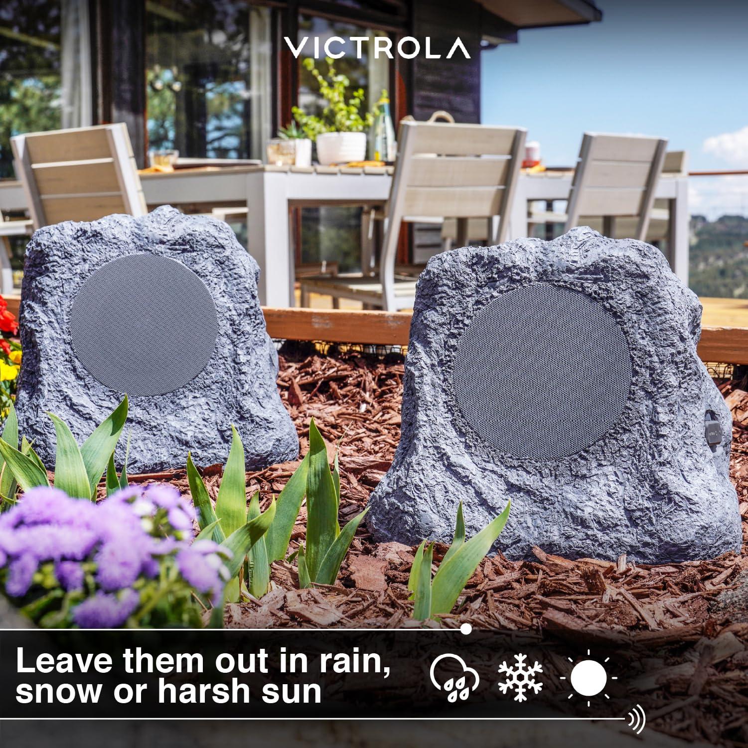 Victrola Victrola The Solar Rock Speakers Pair, 14 Hours Playtime, IPX4 Rechargeable Solar Outdoor Bluetooth Speakers for Garden, Patio, Built for All Seasons, Wireless Music Streaming, Sand